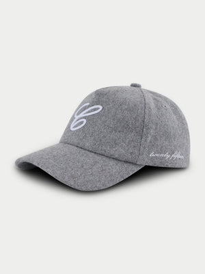 WOOL SCRIPT EMBROIDERED CAP - GREY