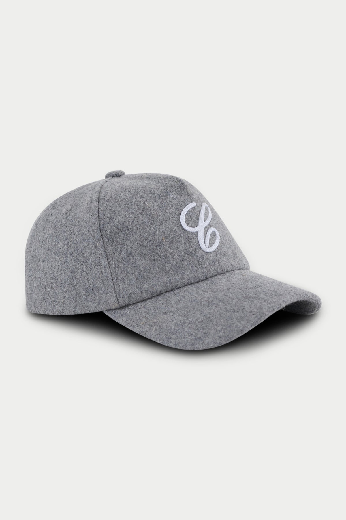 WOOL SCRIPT EMBROIDERED CAP - GREY