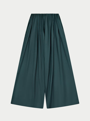 SATIN WIDE LEG TROUSERS - FOREST GREEN