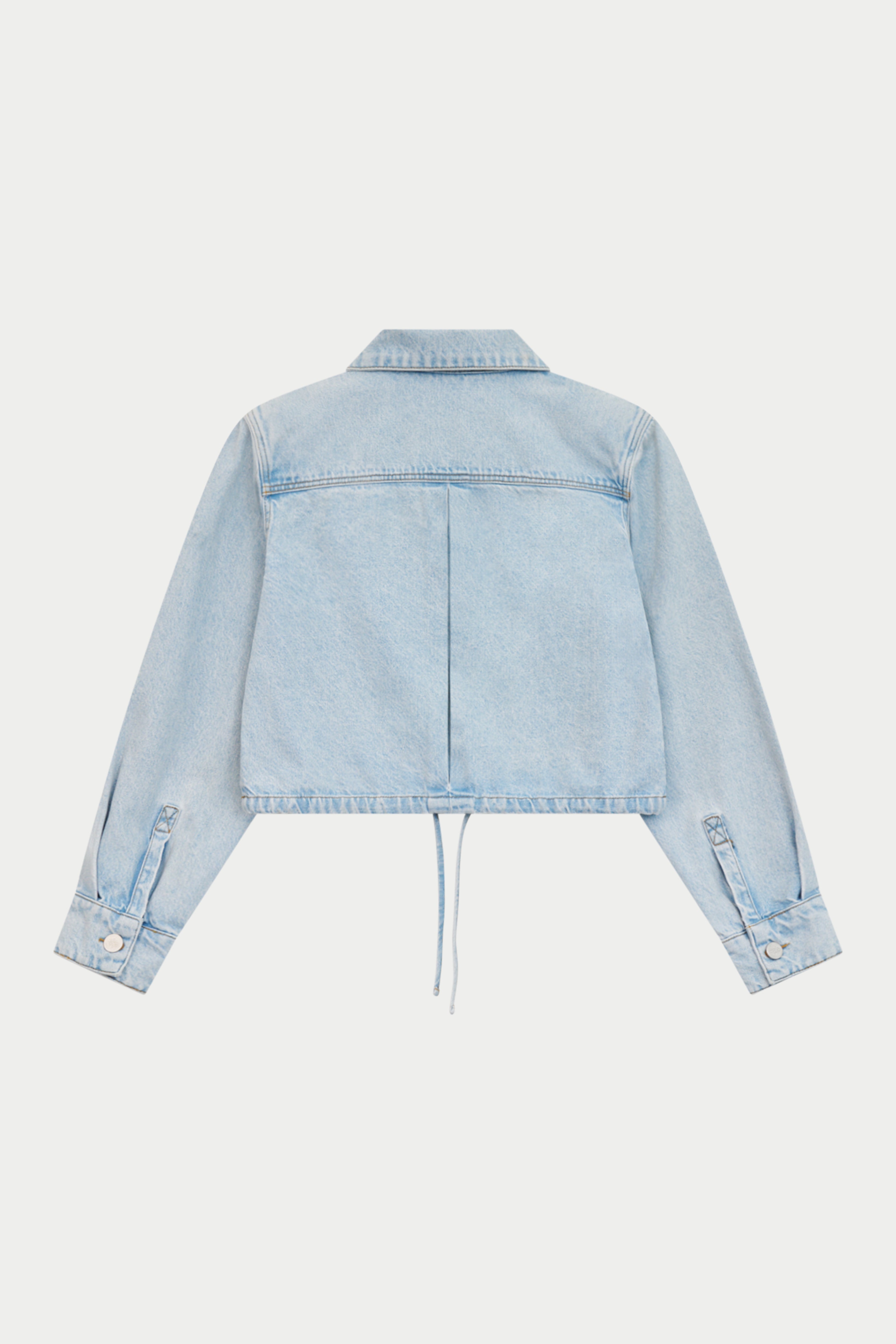 TIE HEM SHOULDER DENIM JACKET - LIGHT WASH