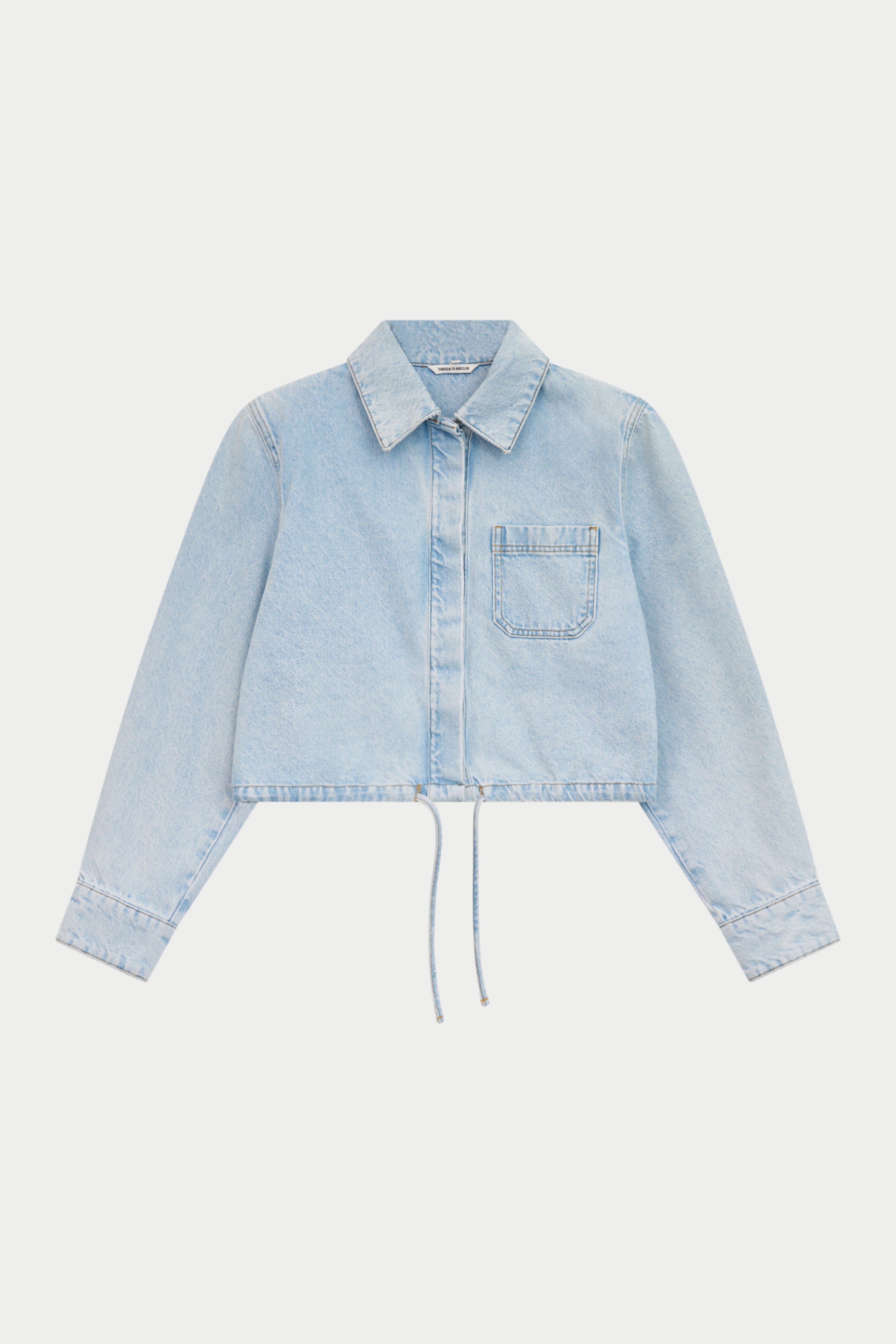 TIE HEM SHOULDER DENIM JACKET - LIGHT WASH