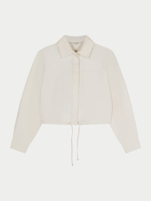 TIE HEM SHOULDER PADDED DENIM JACKET - ECRU