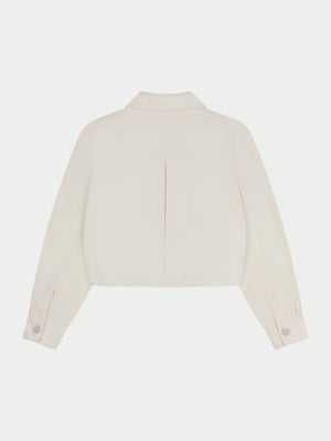 TIE HEM SHOULDER PADDED DENIM JACKET - ECRU