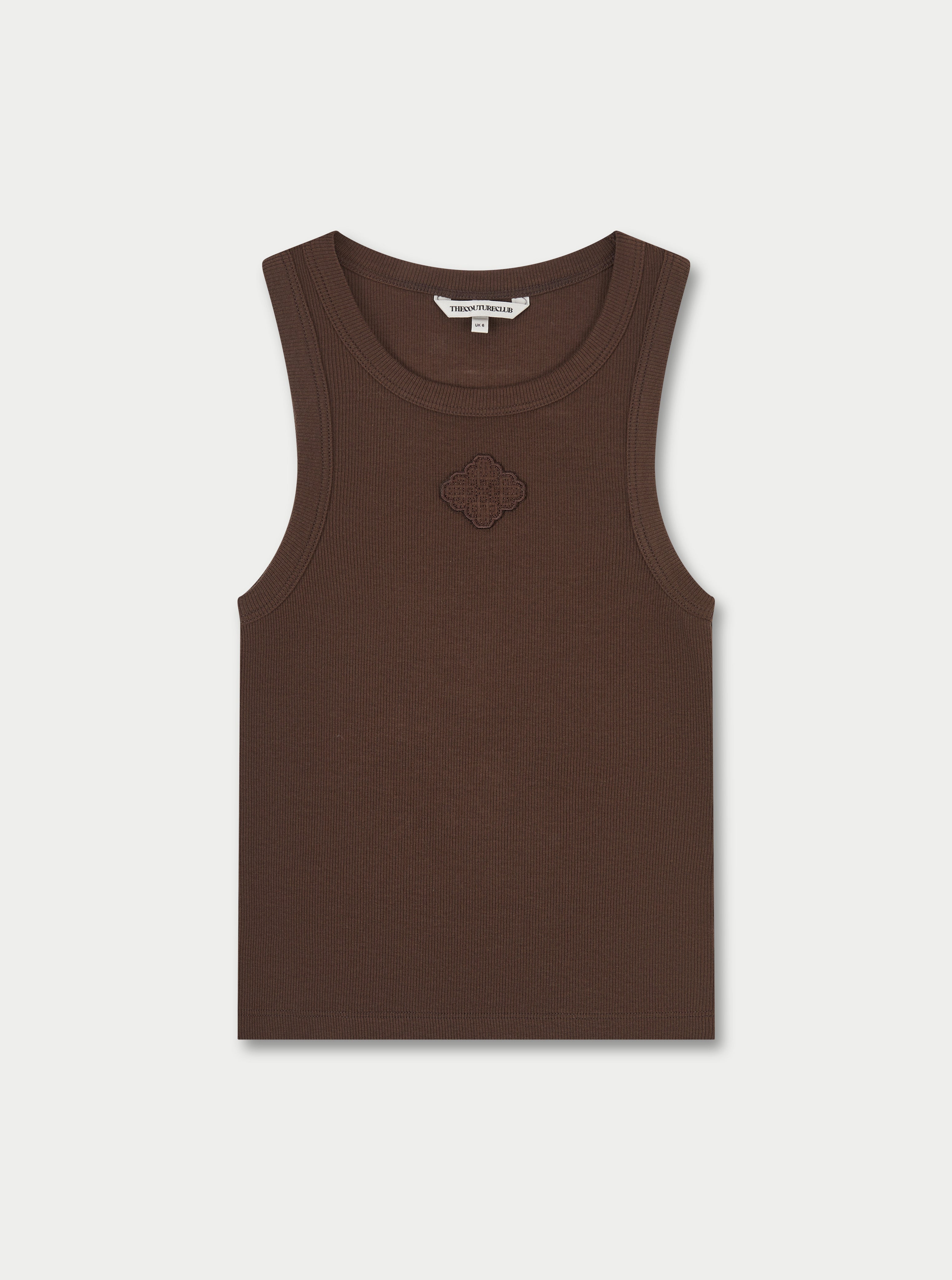 EMBLEM RIB VEST TOP - BROWN