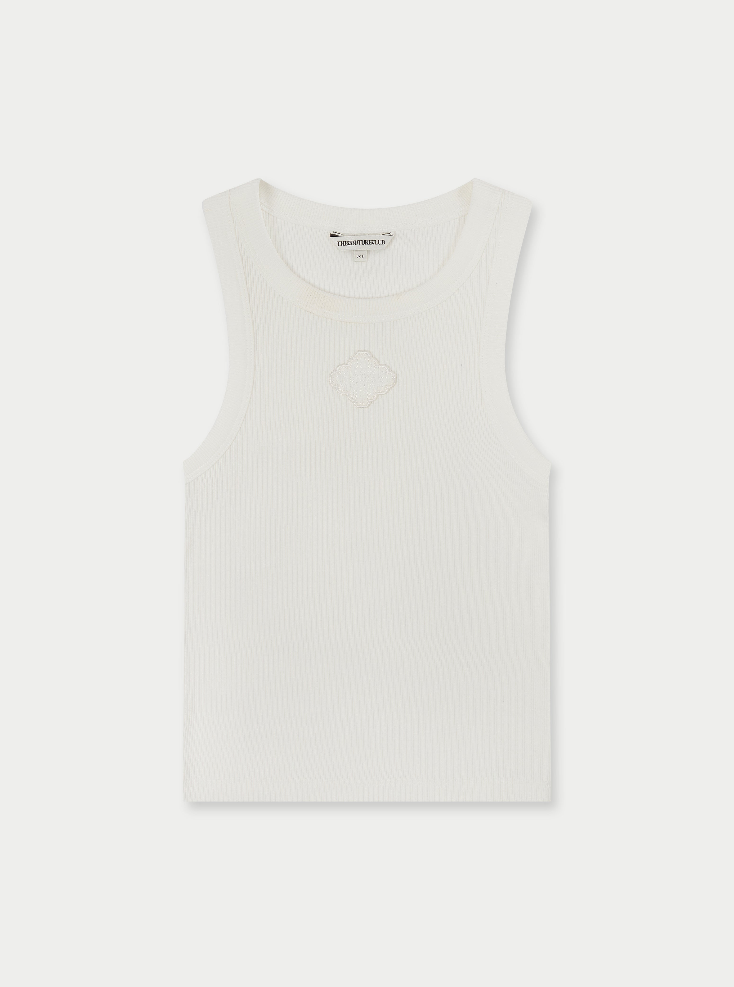 EMBLEM RIBBED VEST TOP -  OFF WHITE
