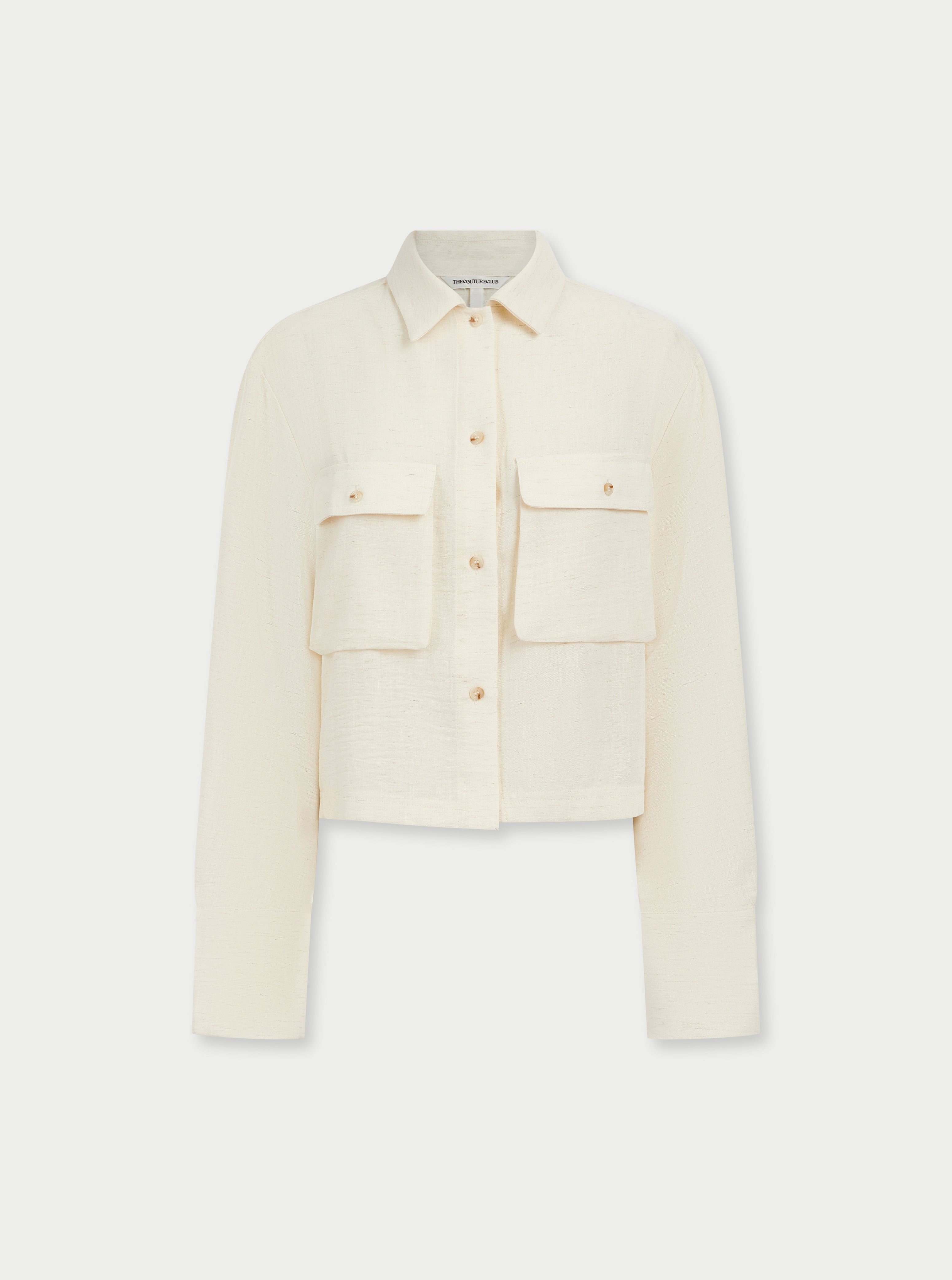 SHEER LINEN PATCH POCKET SHIRT - OFF WHITE