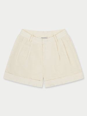 LINEN LONGLINE SHORTS - OFF WHITE