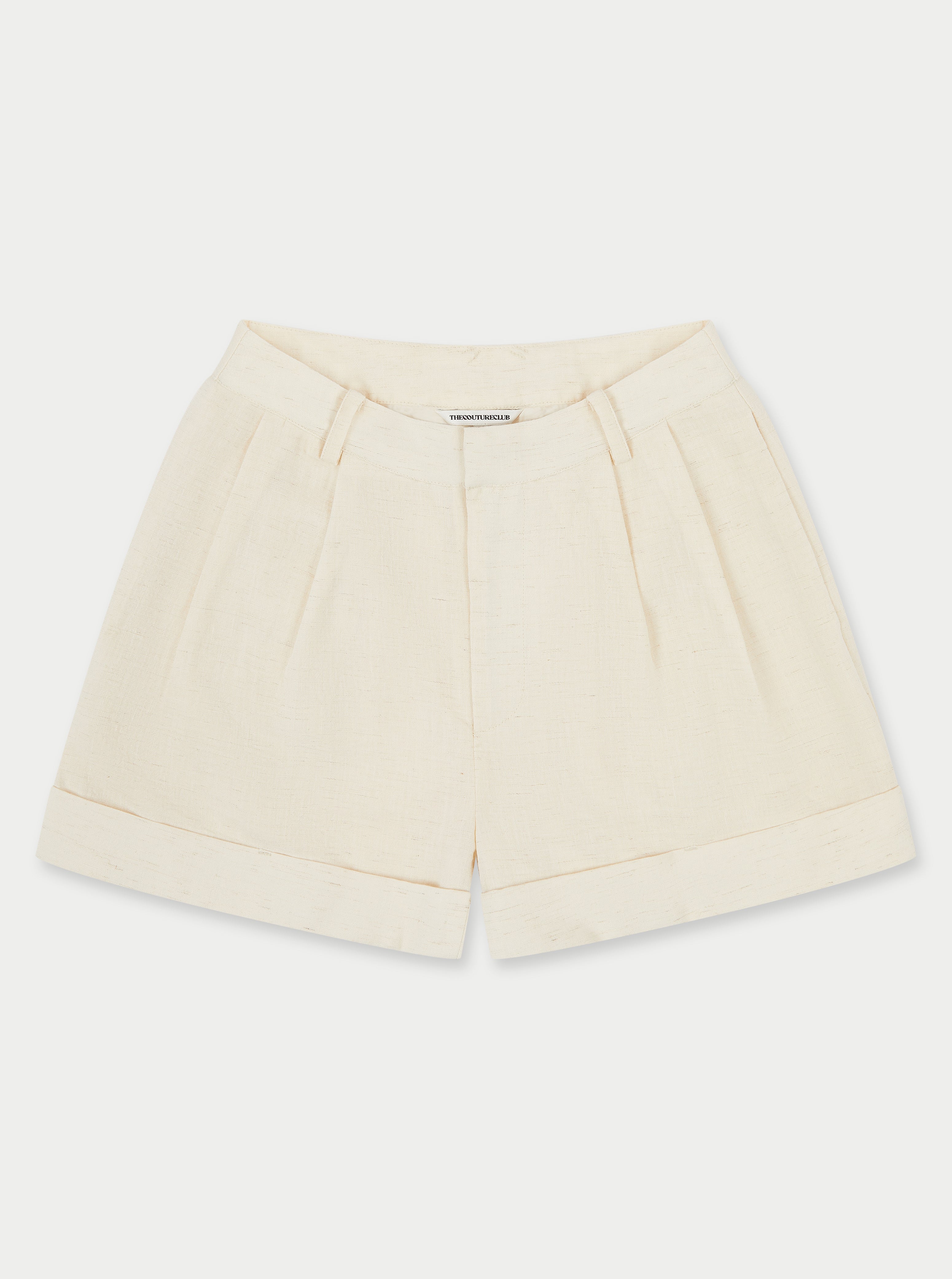 LINEN LONGLINE SHORTS - OFF WHITE