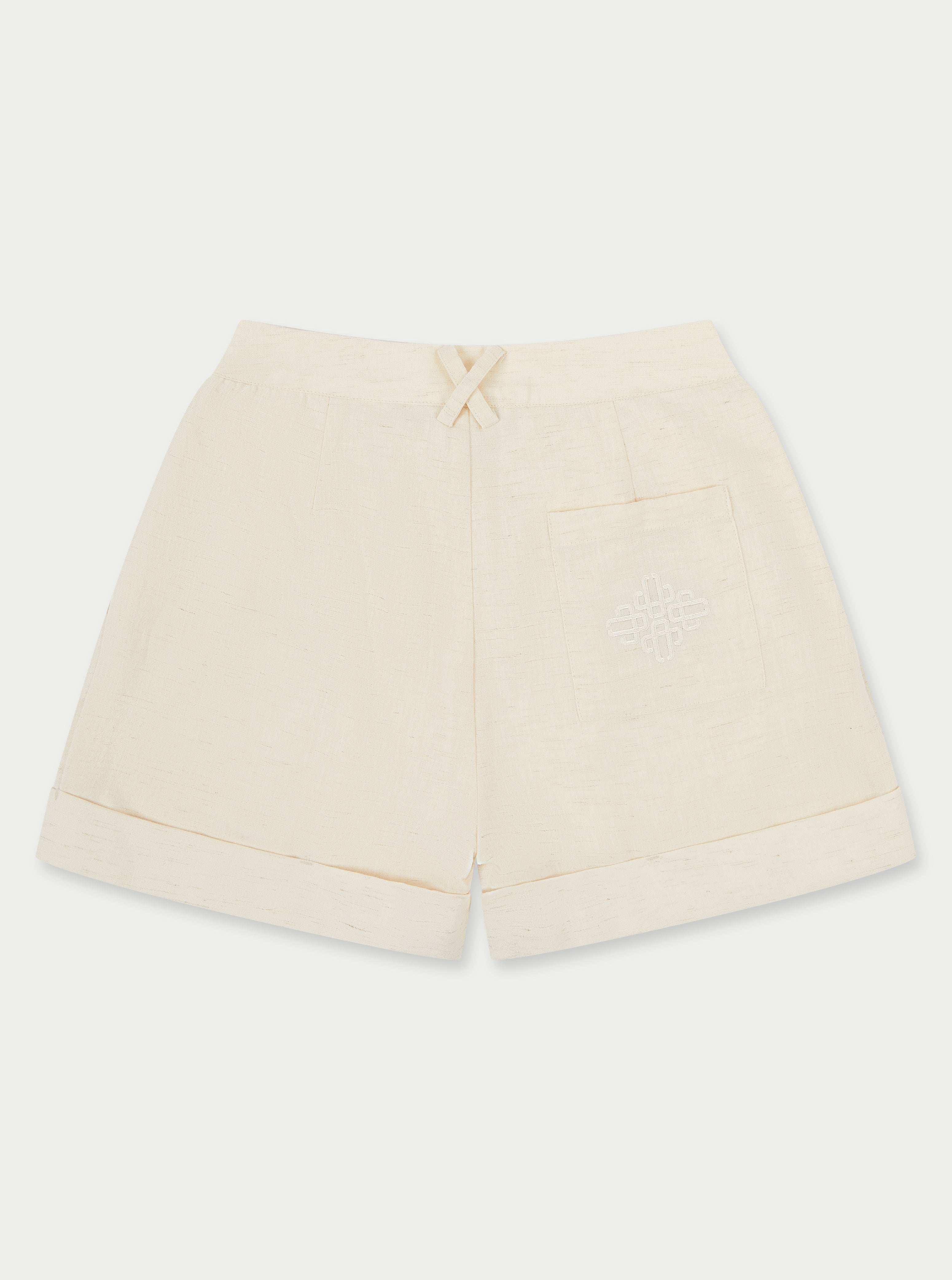 LINEN LONGLINE SHORTS - OFF WHITE