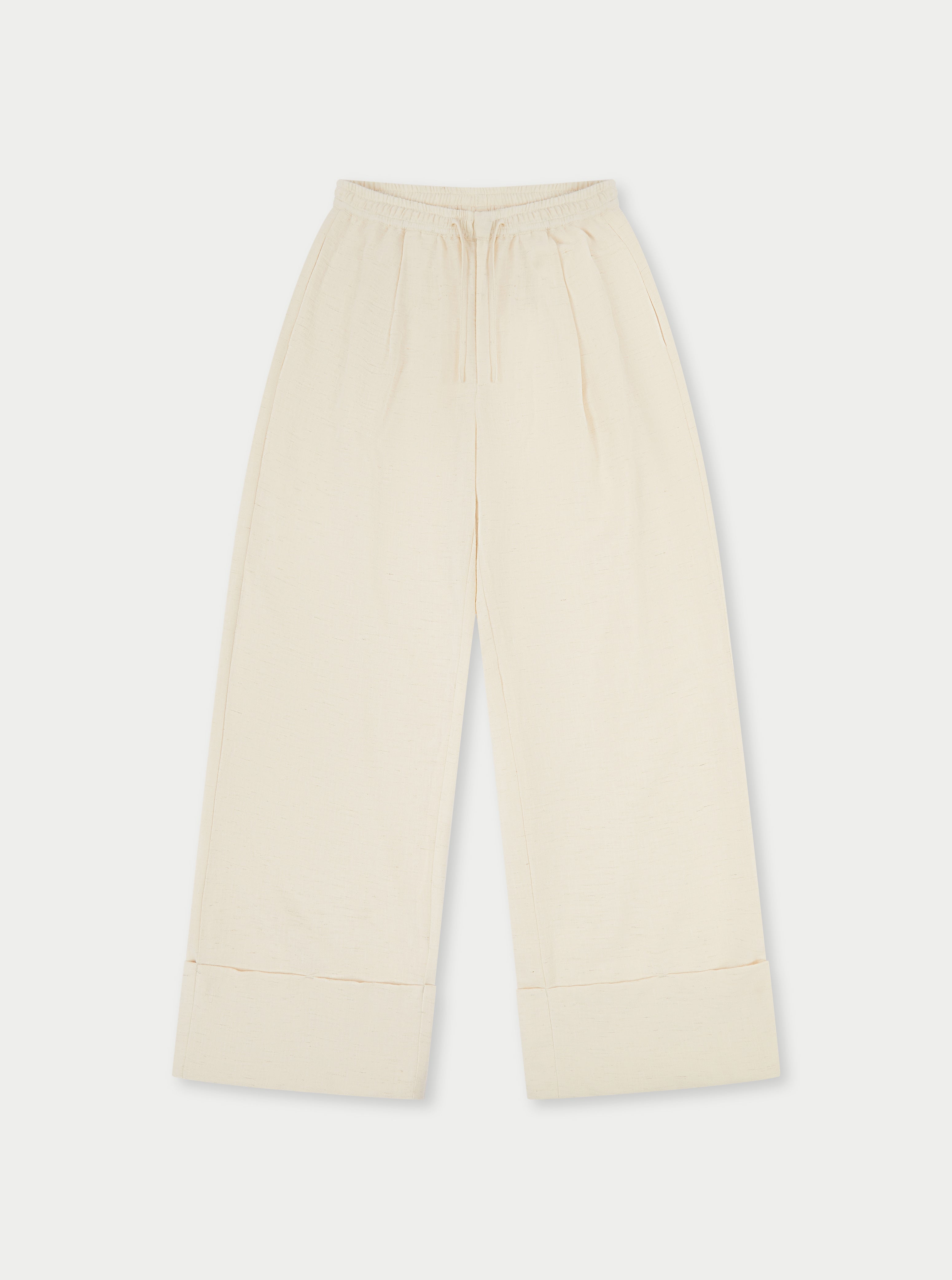 LINEN DEEP HEM TROUSERS - OFF WHITE