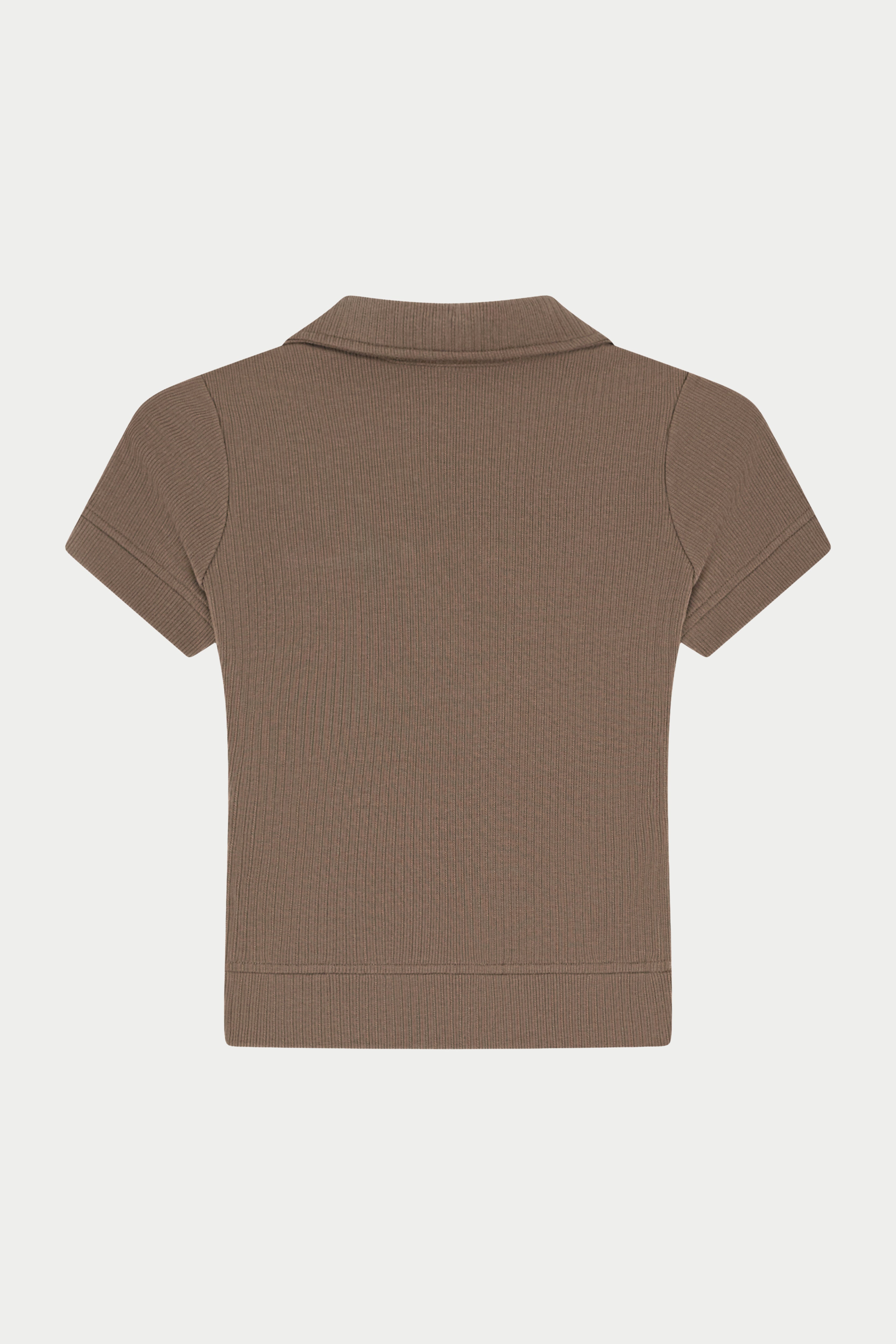 RIBBED SHORT SLEEVE POLO TOP - BROWN