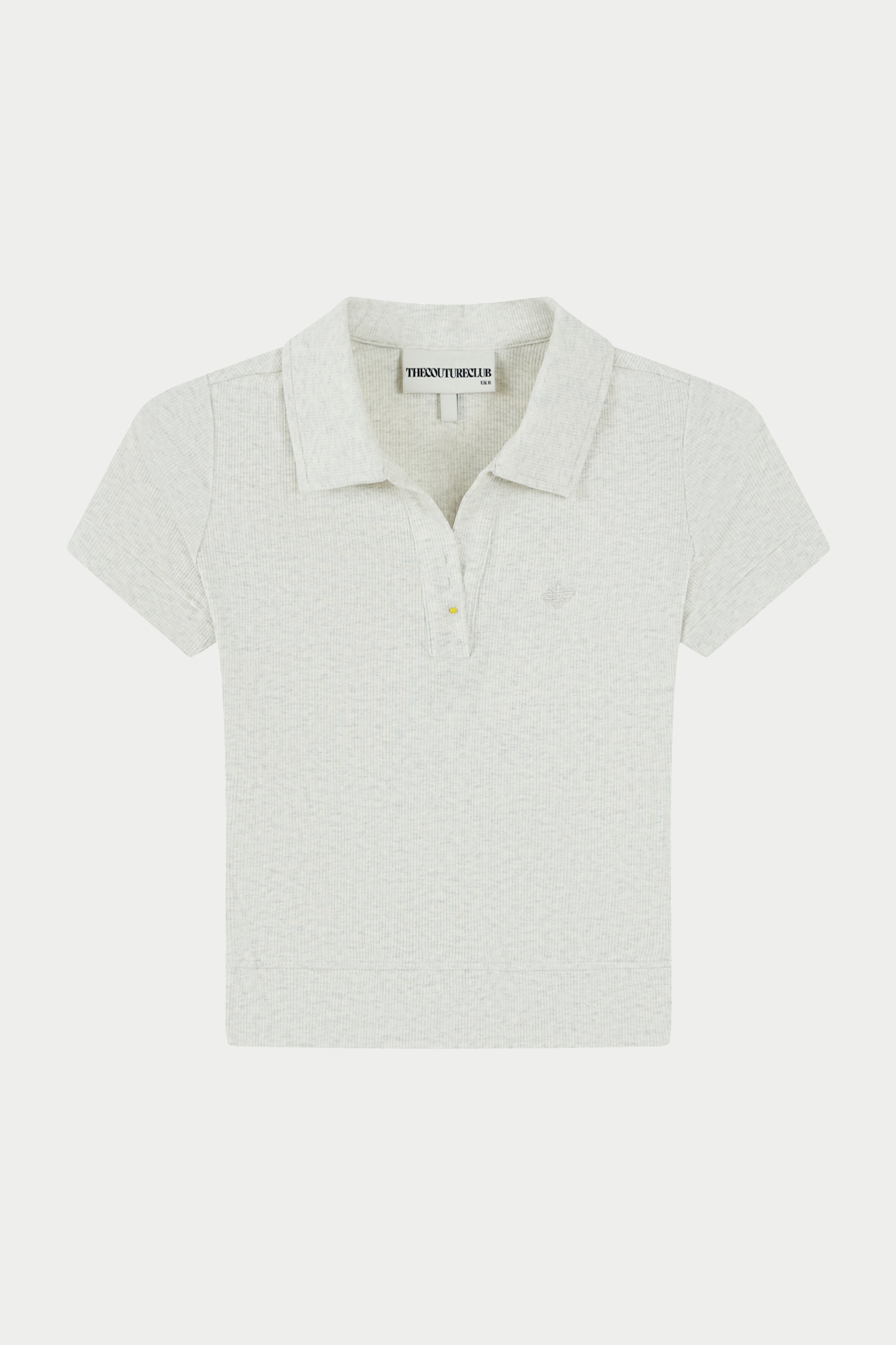 RIBBED SHORT SLEEVE POLO TOP - GREY