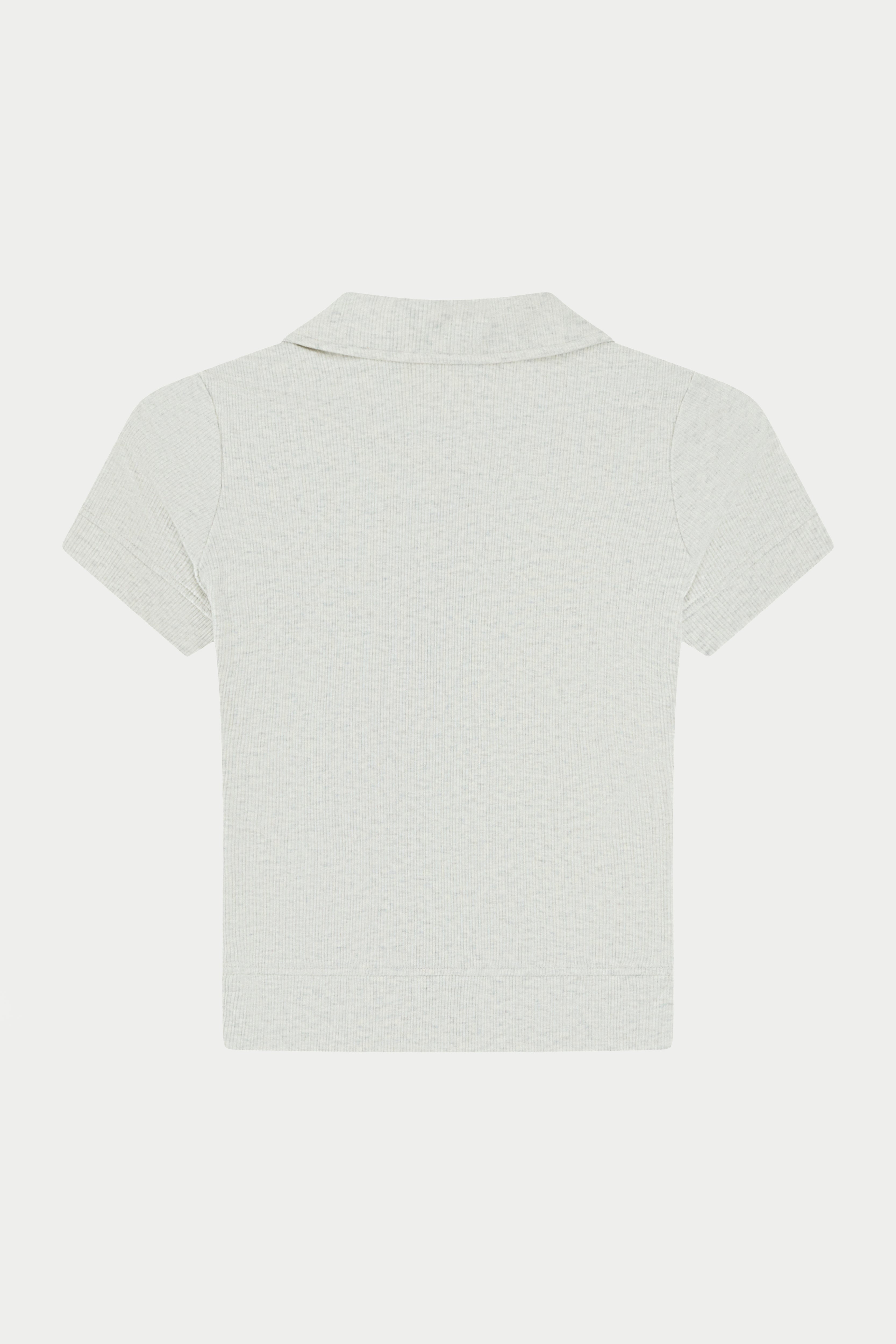 RIBBED SHORT SLEEVE POLO TOP - GREY