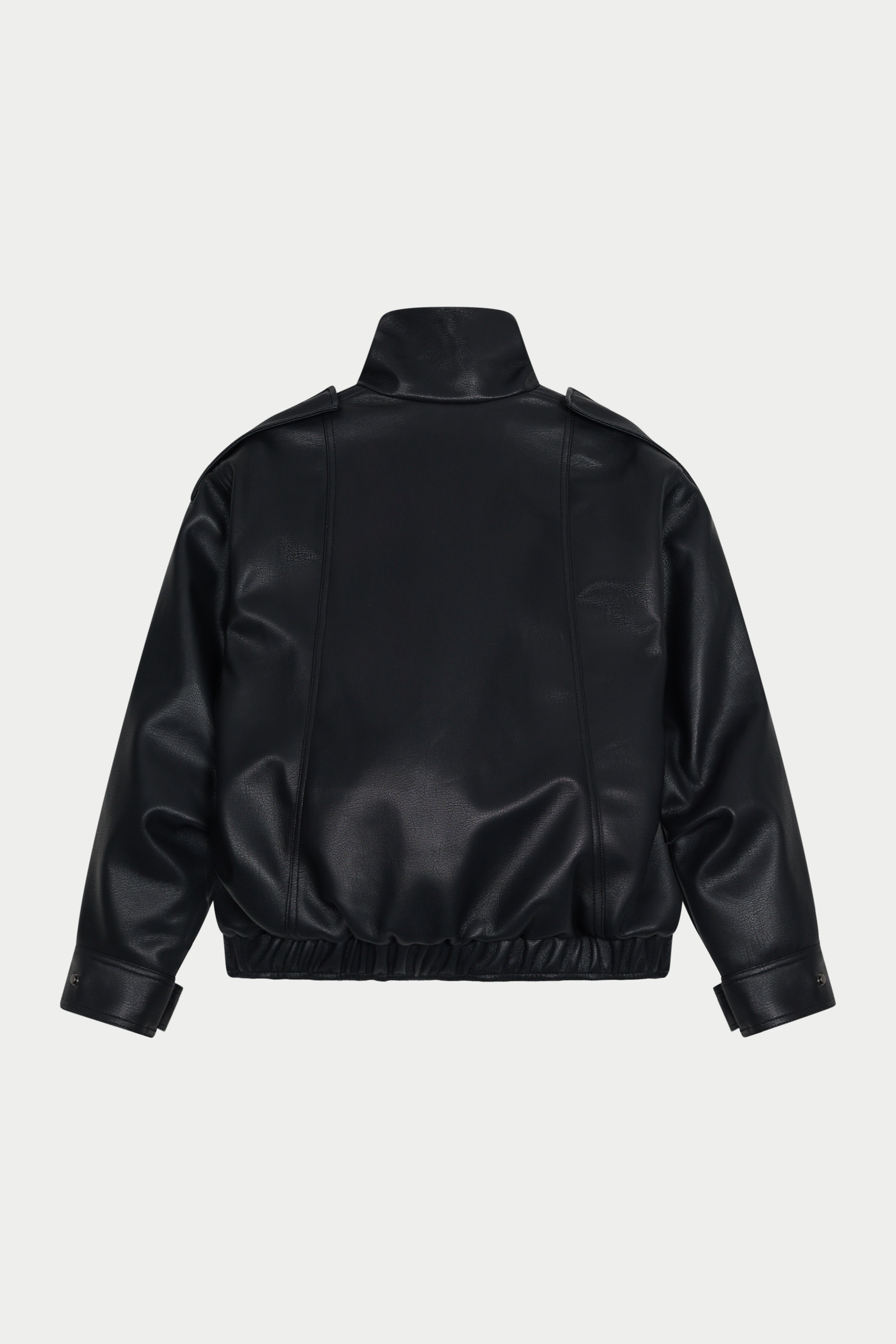 FAUX LEATHER FUNNEL NECK JACKET - BLACK