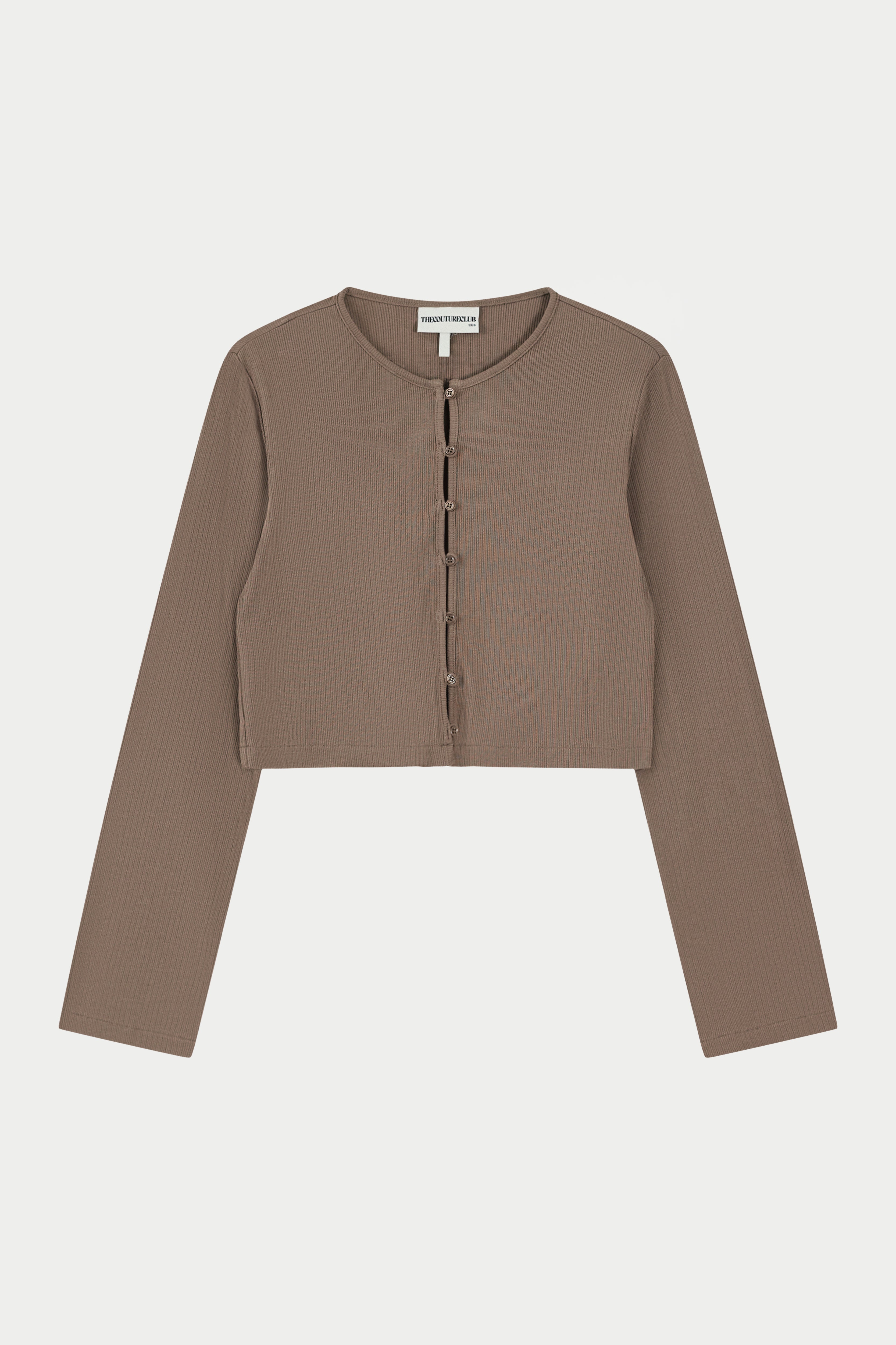RIBBED BUTTON THROUGH TOP - BROWN