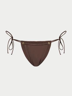 SIDE TIE EMBLEM BIKINI BOTTOMS - CHOCOLATE