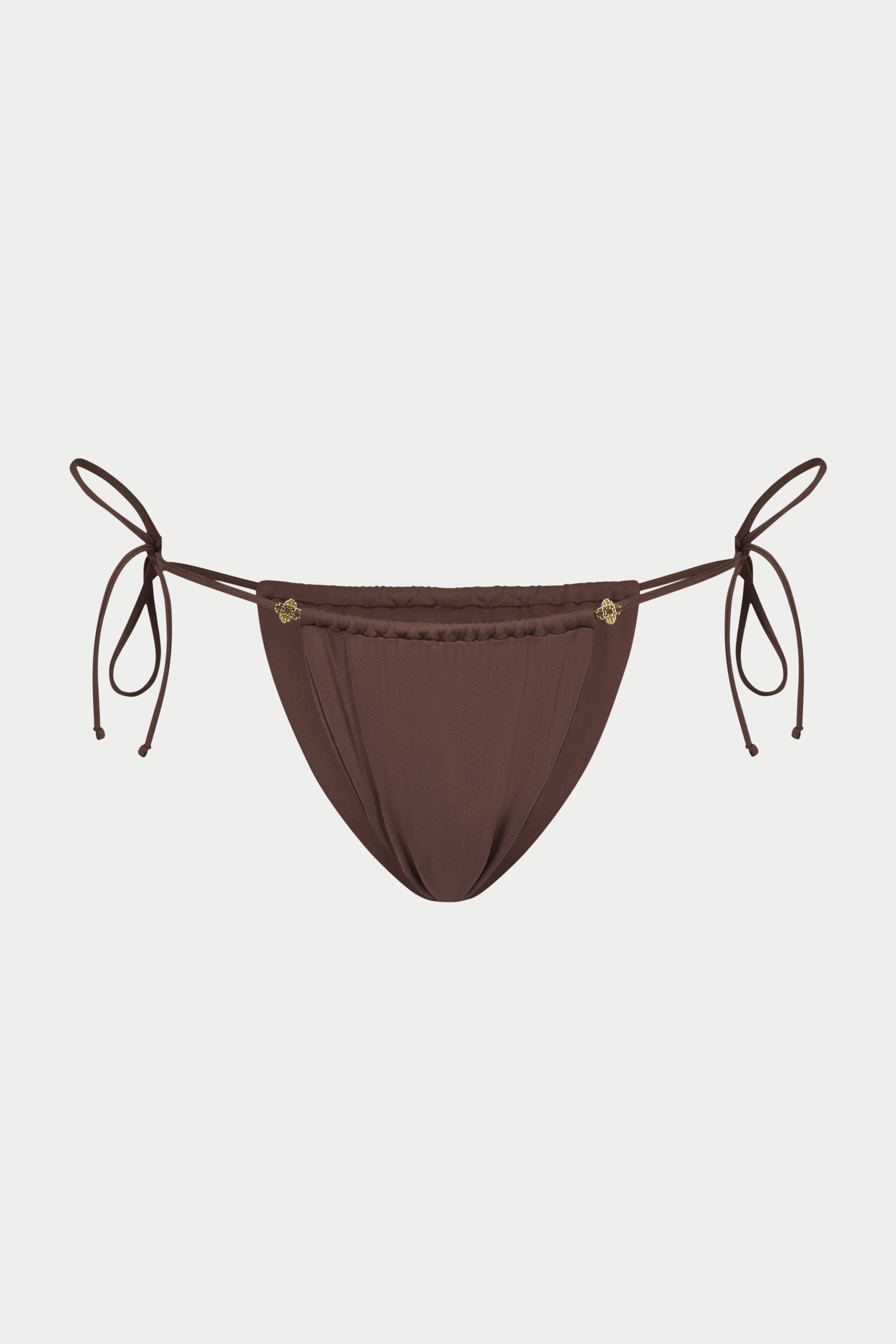 SIDE TIE EMBLEM BIKINI BOTTOMS - CHOCOLATE