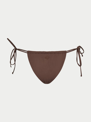 SIDE TIE EMBLEM BIKINI BOTTOMS - CHOCOLATE