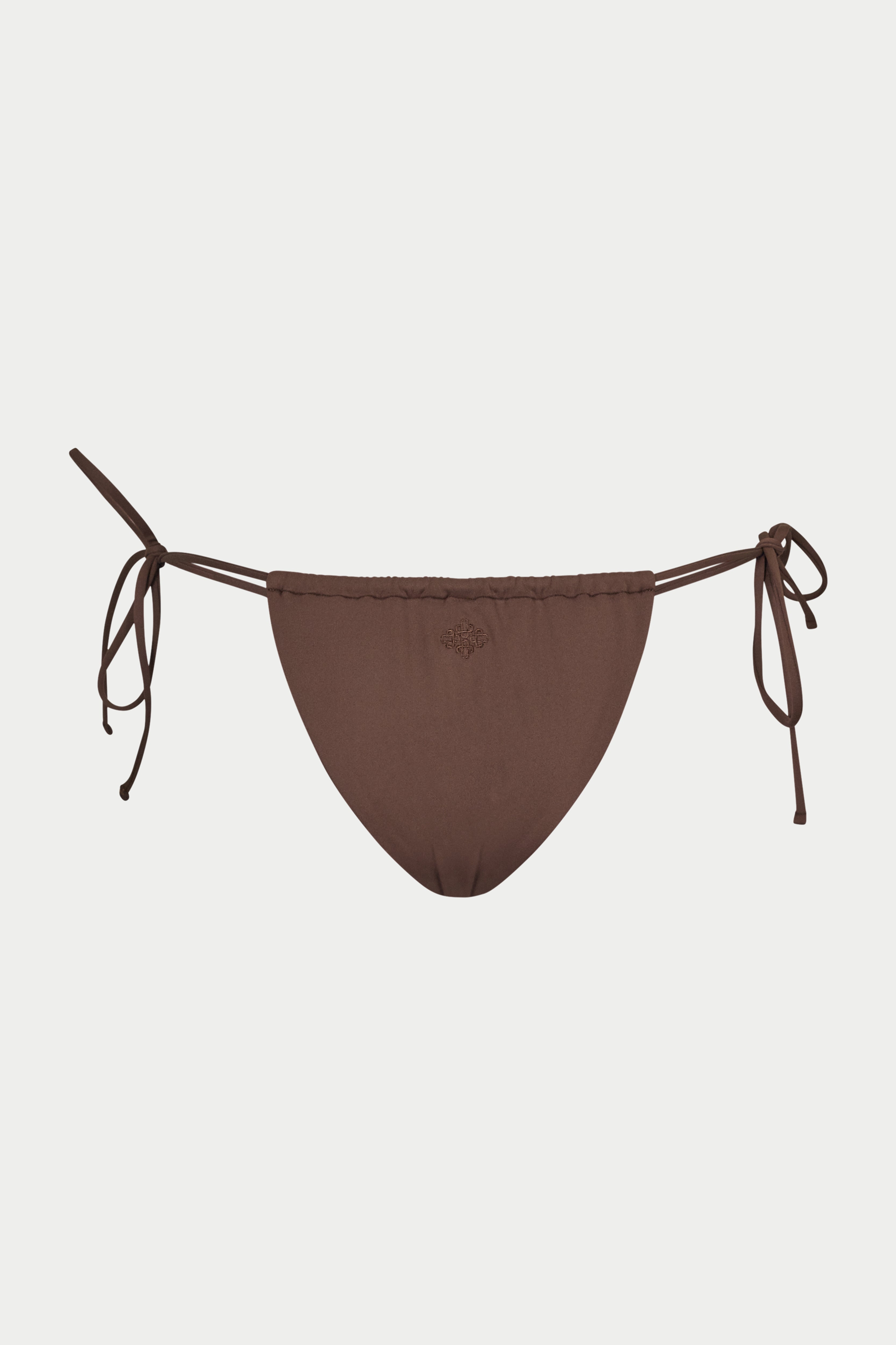 SIDE TIE EMBLEM BIKINI BOTTOMS - CHOCOLATE