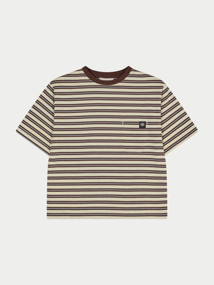 STRIPE POCKET SHORT SLEEVE T-SHIRT - BROWN
