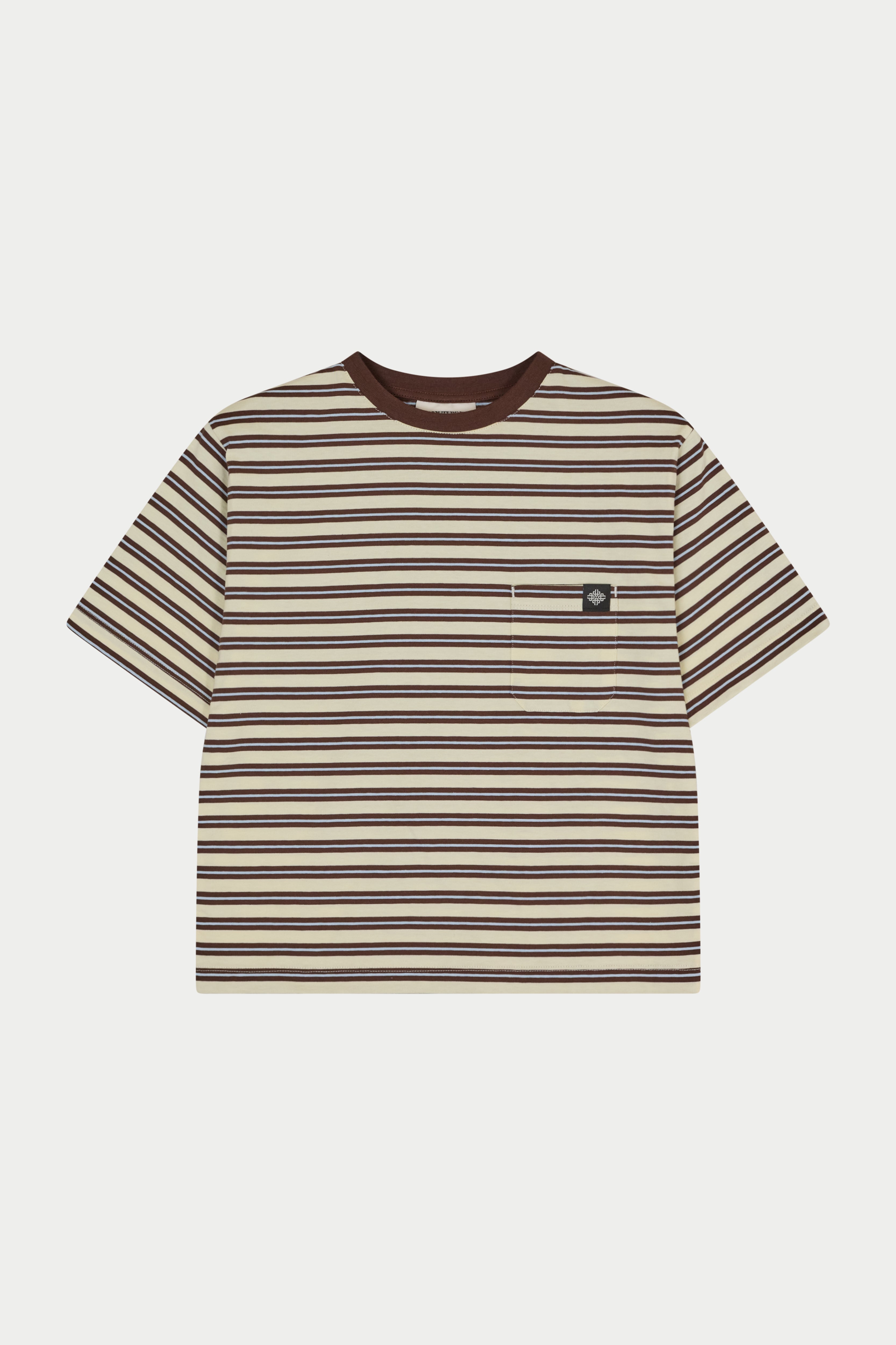 STRIPE POCKET SHORT SLEEVE T-SHIRT - BROWN