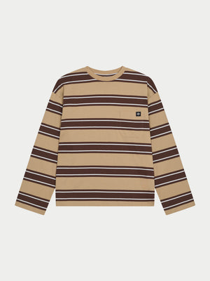 STRIPE POCKET LONG SLEEVE T SHIRT - CHOCOLATE