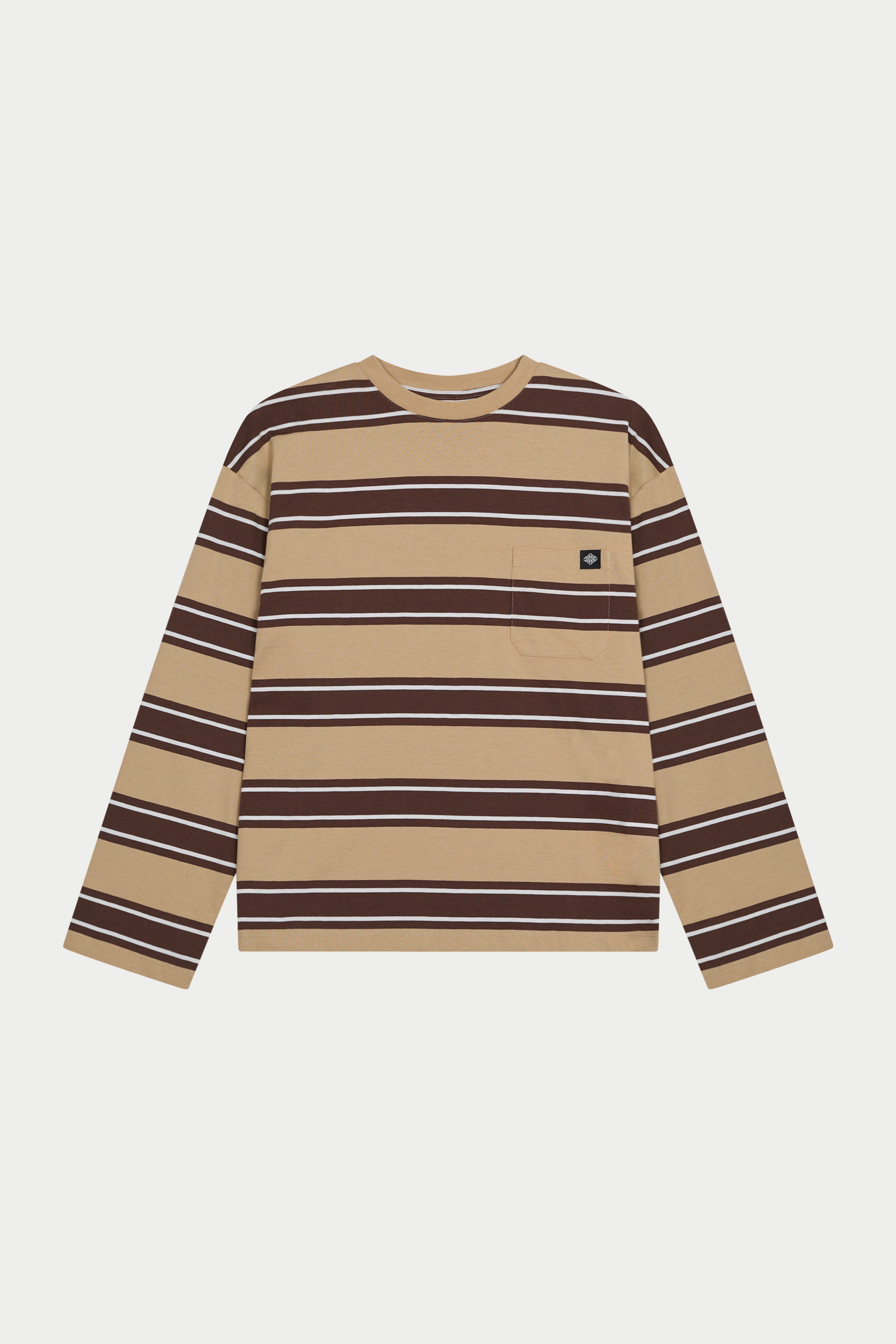 STRIPE POCKET LONG SLEEVE T SHIRT - CHOCOLATE