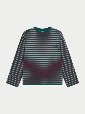 STRIPE POCKET LONG SLEEVE T SHIRT - FOREST GREEN