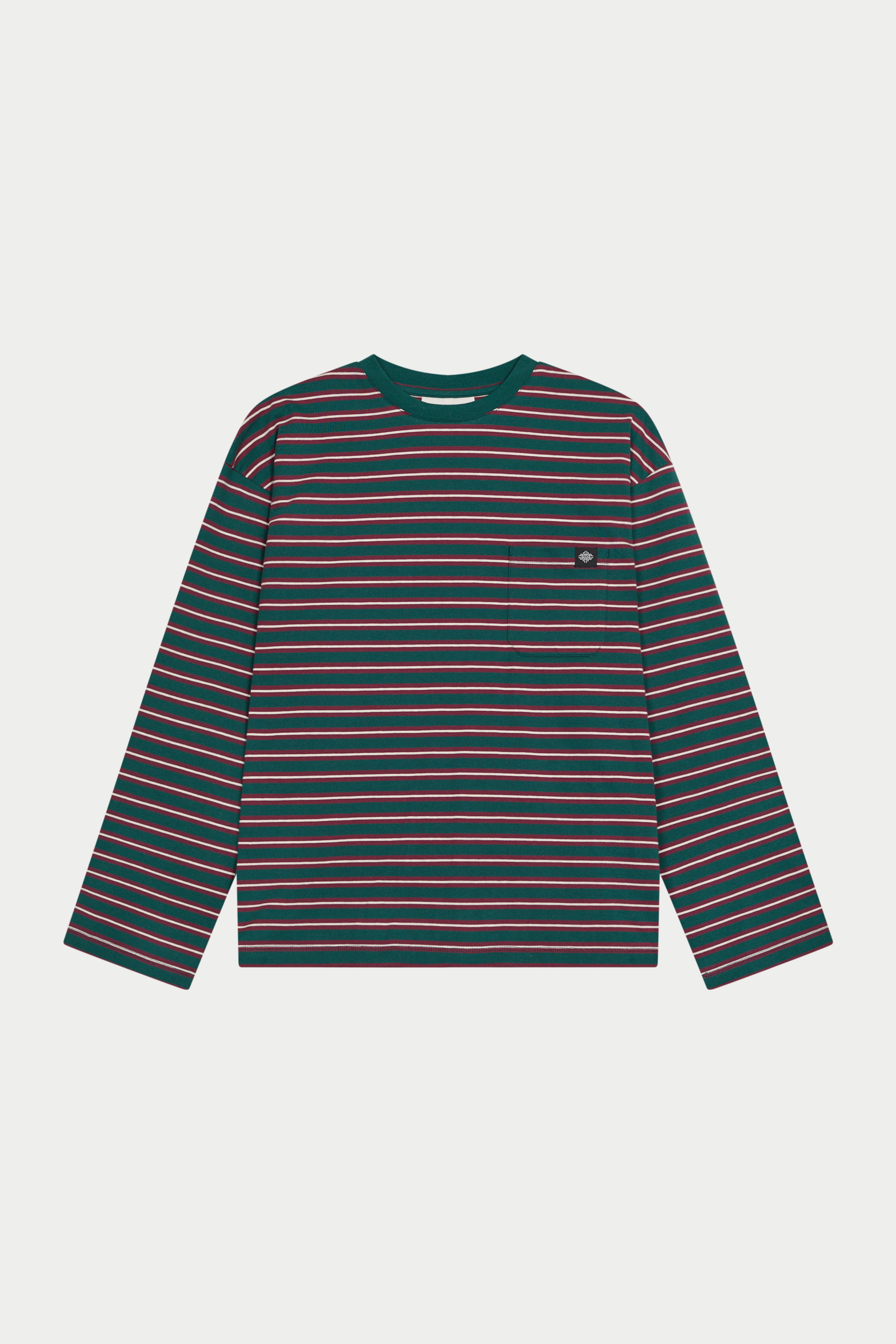 STRIPE POCKET LONG SLEEVE T SHIRT - FOREST GREEN