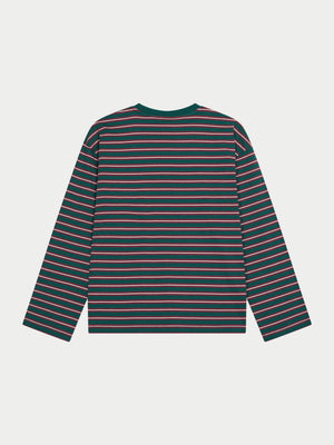 STRIPE POCKET LONG SLEEVE T SHIRT - FOREST GREEN