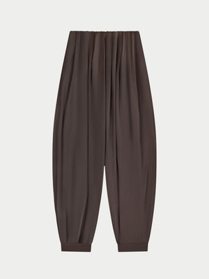 SATIN GATHERED BALLOON TROUSERS - CHOCOLATE