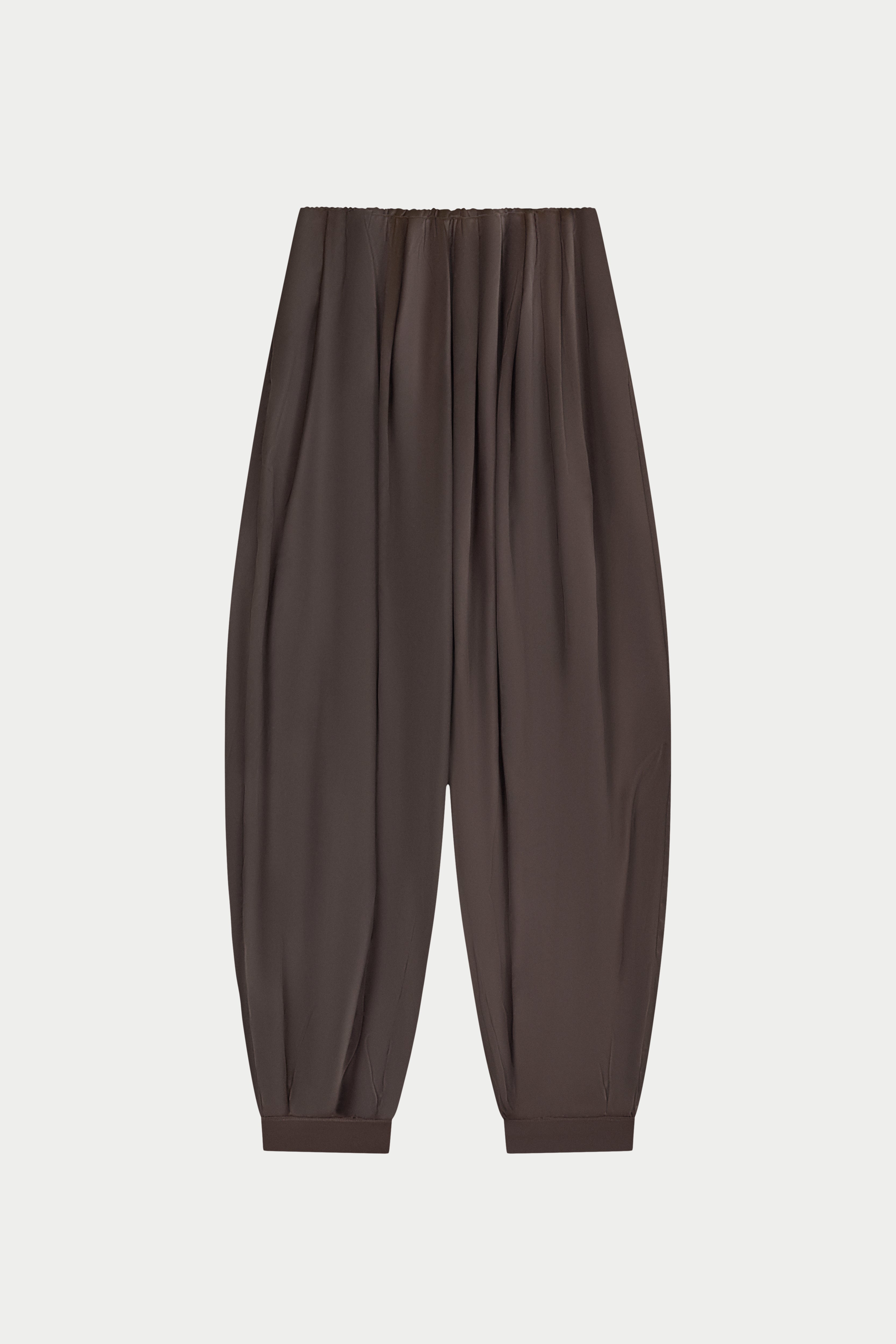 SATIN GATHERED BALLOON TROUSERS - CHOCOLATE