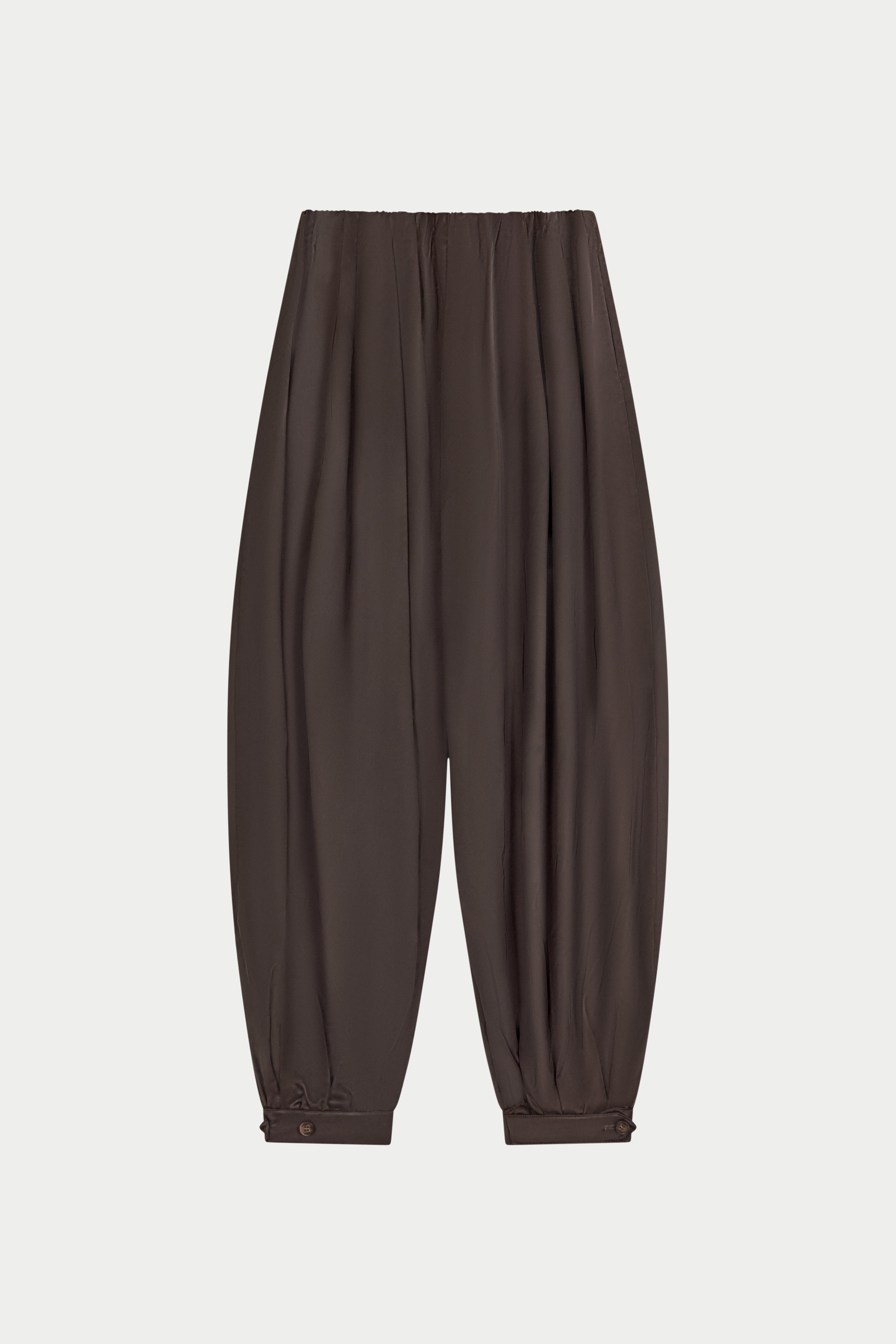 SATIN GATHERED BALLOON TROUSERS - CHOCOLATE