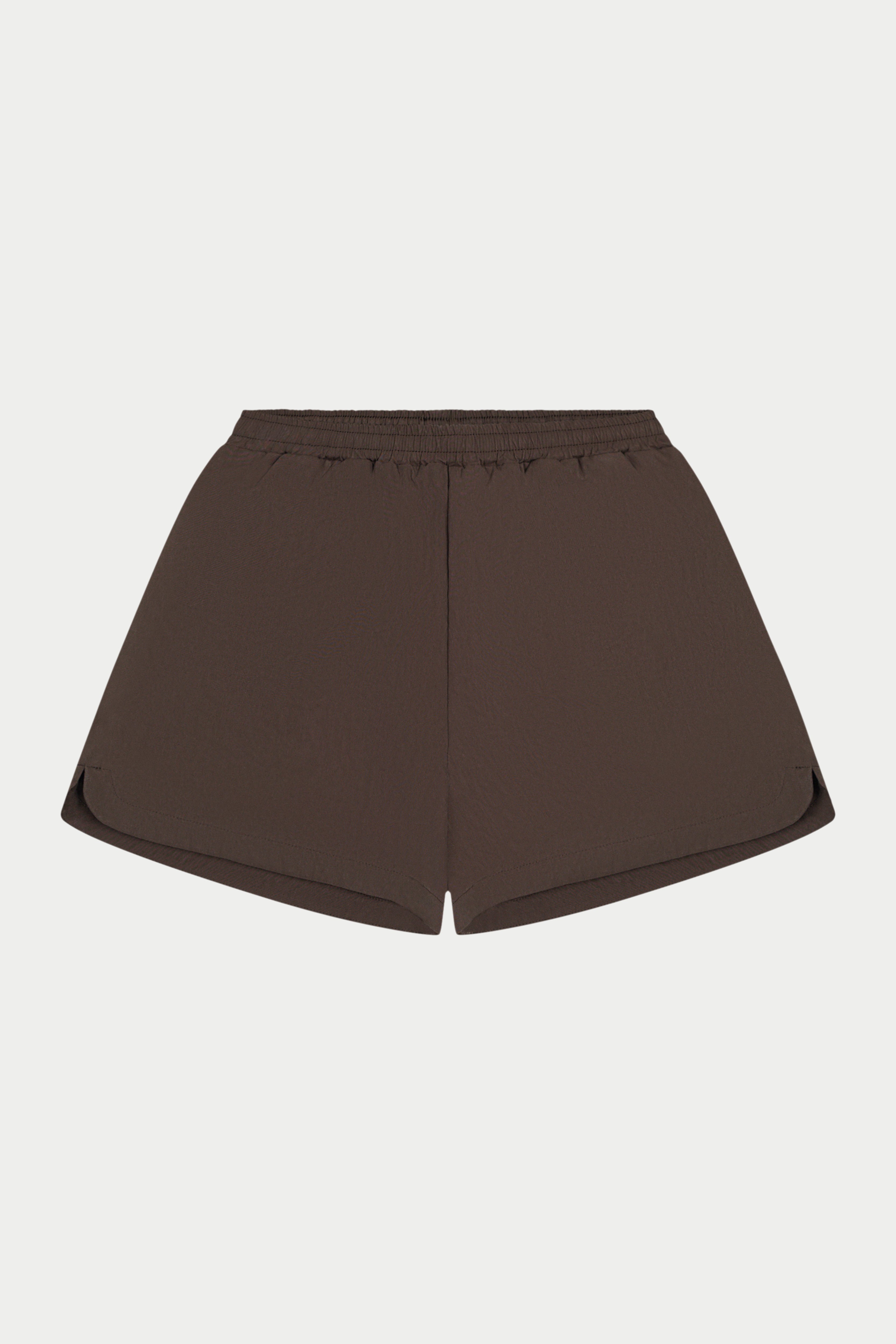 SHELL ELASTICATED SHORTS - BROWN