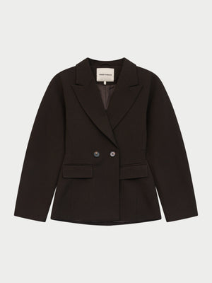 CINCHED WAIST BLAZER - CHOCOLATE
