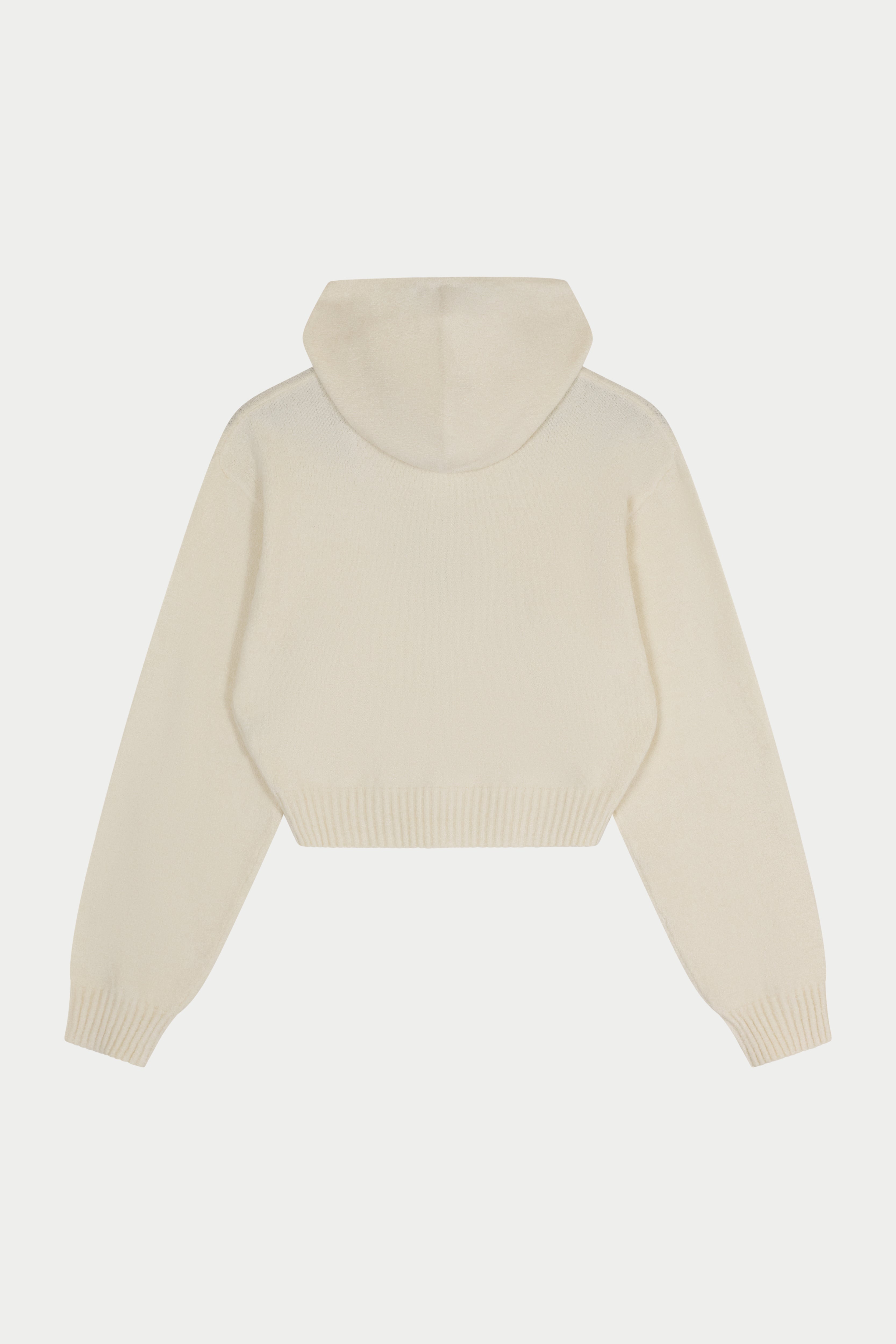 Beige zip front hoodie on a white background