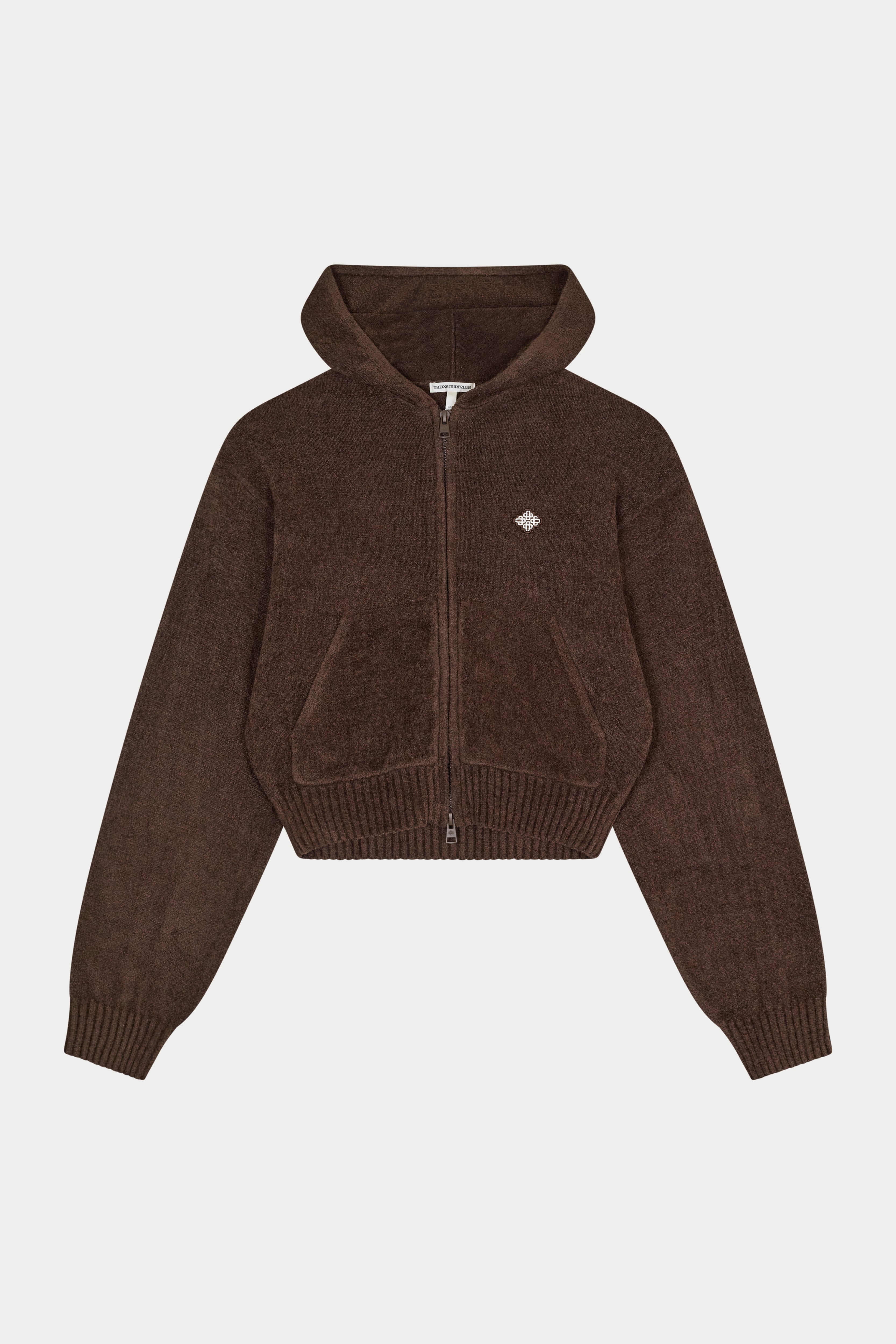 Brown zip-up hoodie on a white background