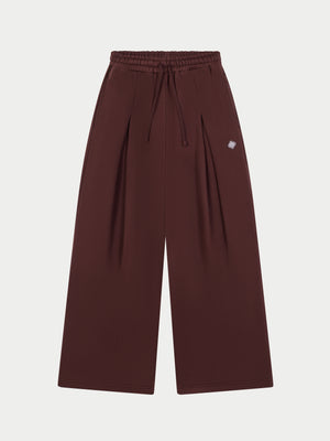 PLEAT DETAIL WIDE LEG JOGGERS - CHOCOLATE