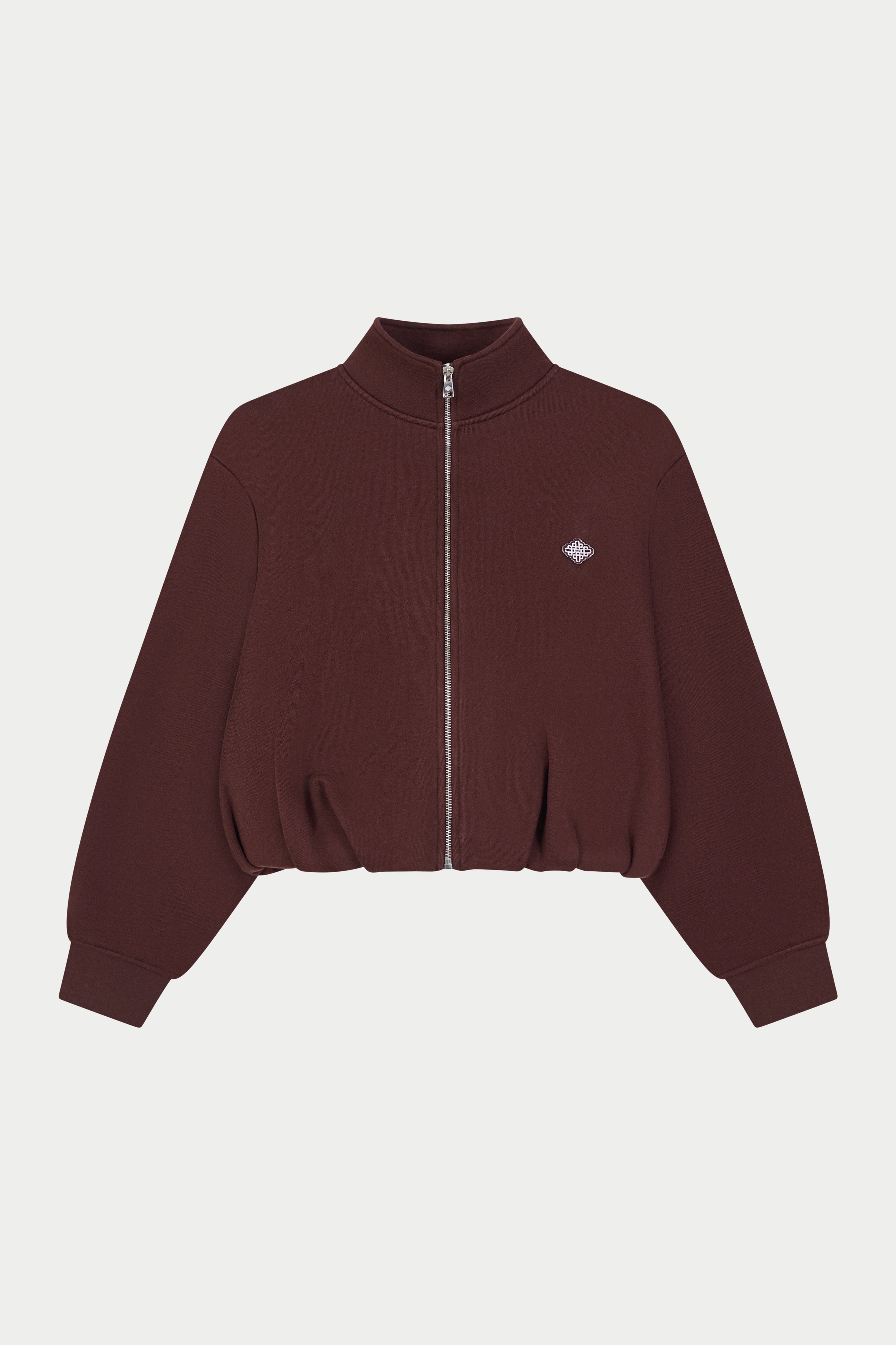 FUNNEL NECK BALLOON HEM ZIP THROUGH - CHOCOLATE