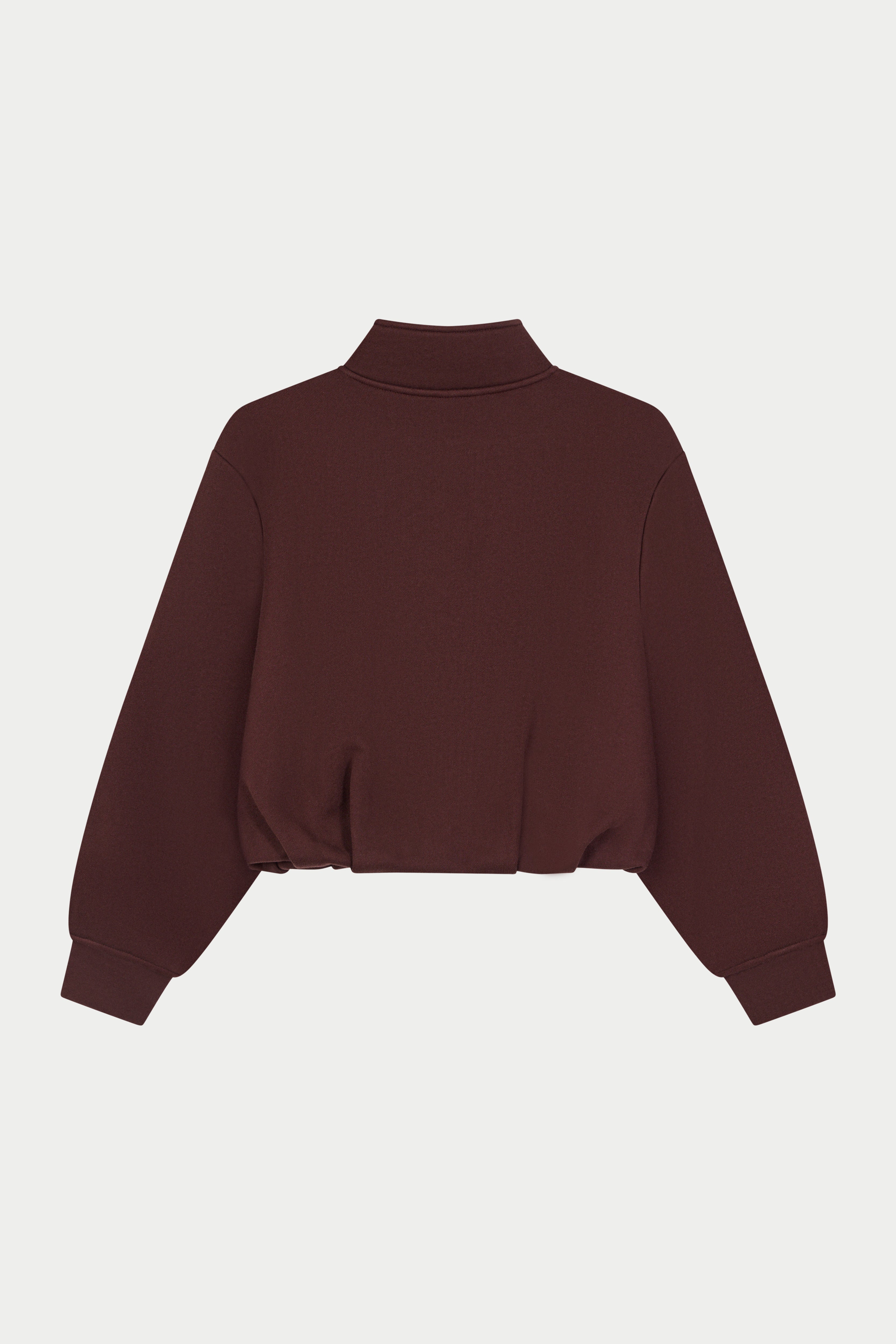 FUNNEL NECK BALLOON HEM ZIP THROUGH - CHOCOLATE