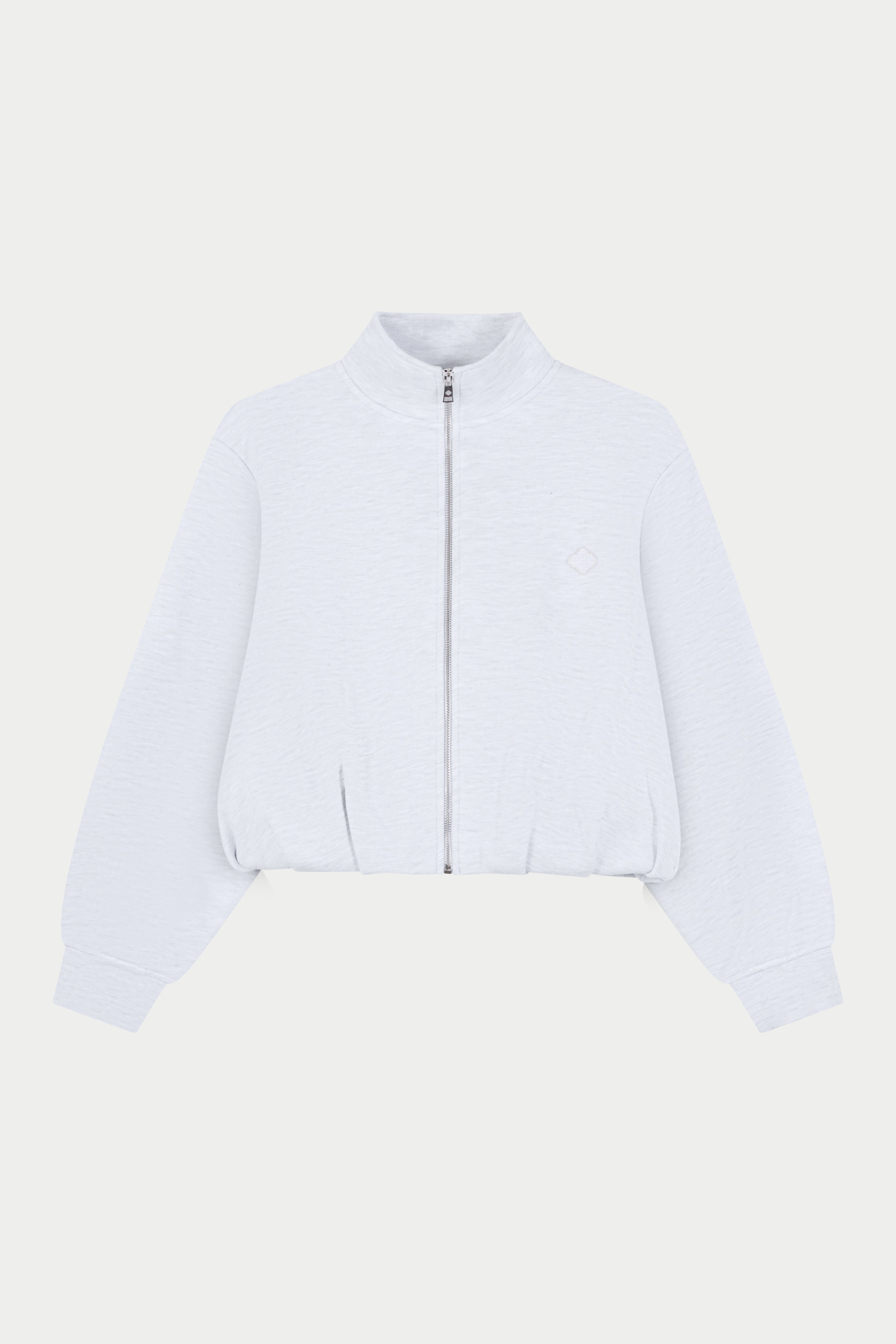 FUNNEL NECK BALLOON HEM ZIP THROUGH - GREY MARL