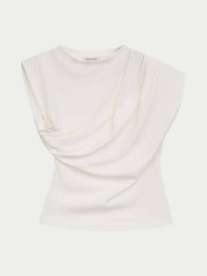 ASYMMETRIC GATHERED T-SHIRT - OFF WHITE