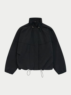 MICRO CHECK FUNNEL NECK TRACK JACKET - BLACK
