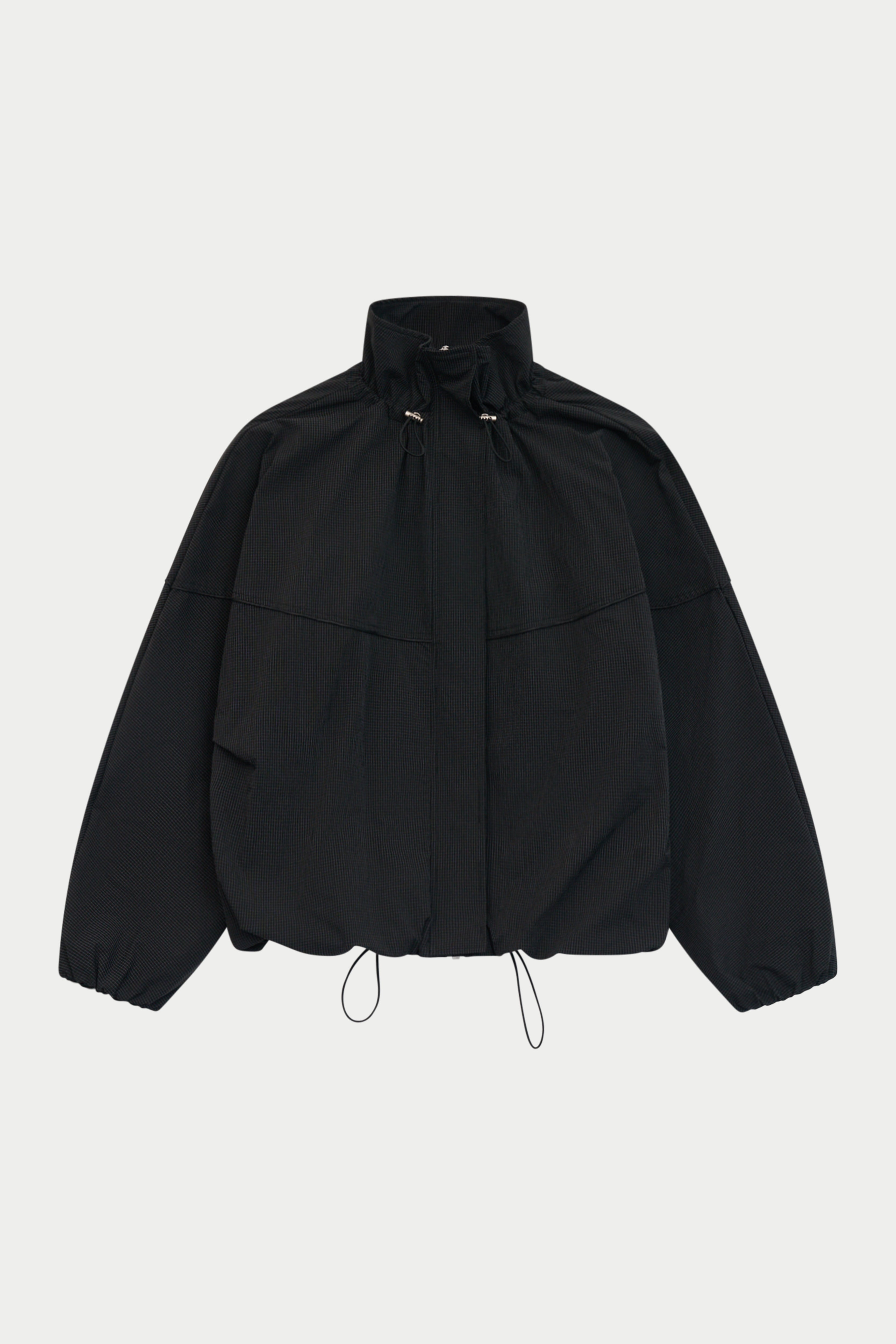 MICRO CHECK FUNNEL NECK TRACK JACKET - BLACK