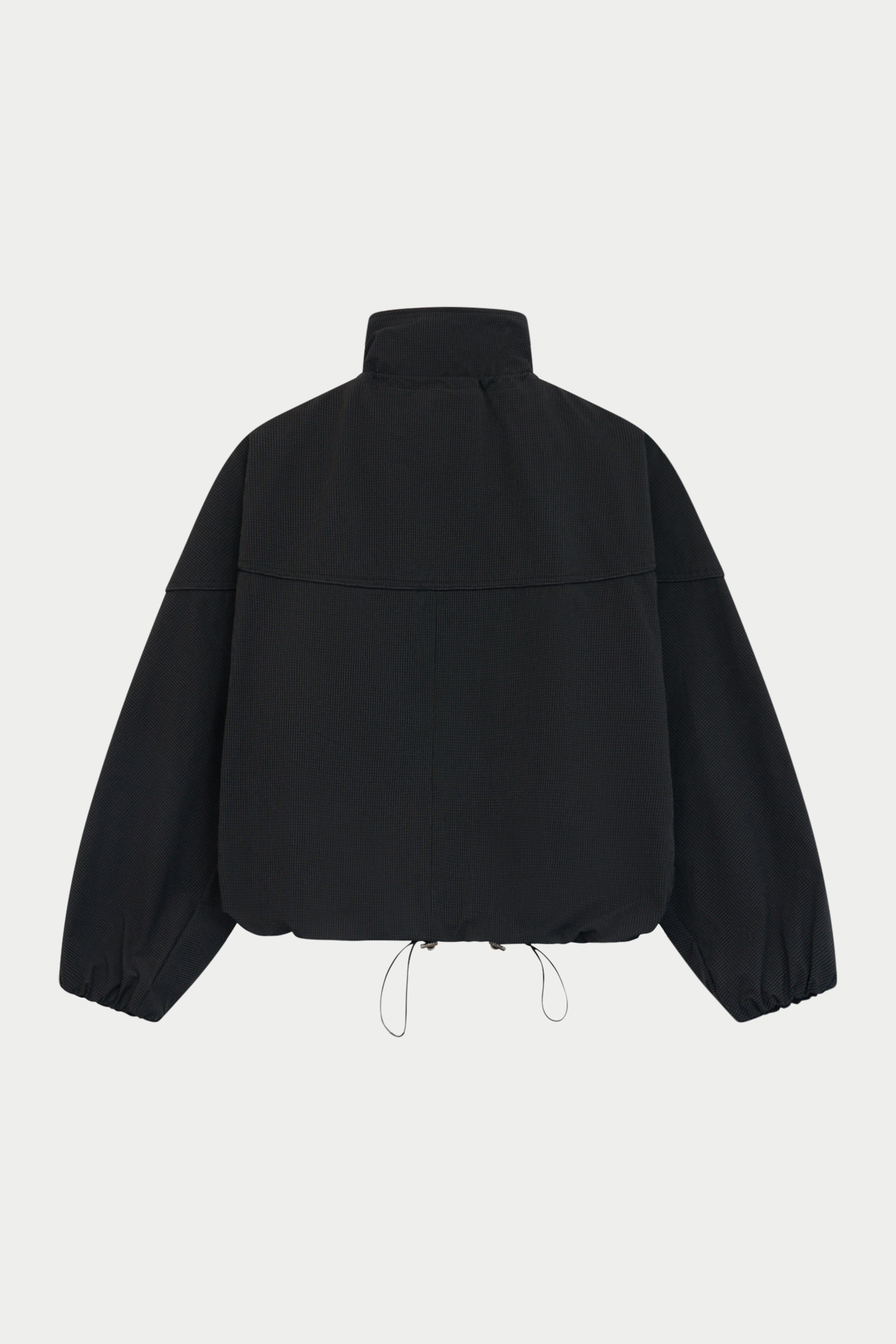 MICRO CHECK FUNNEL NECK TRACK JACKET - BLACK
