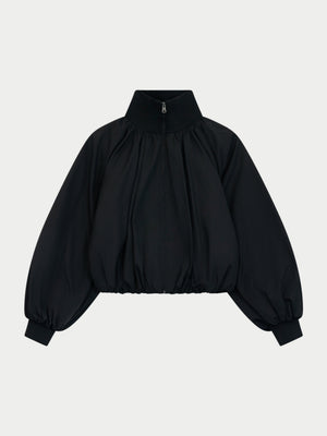 GATHERED BALLOON HEM BOMBER JACKET - BLACK