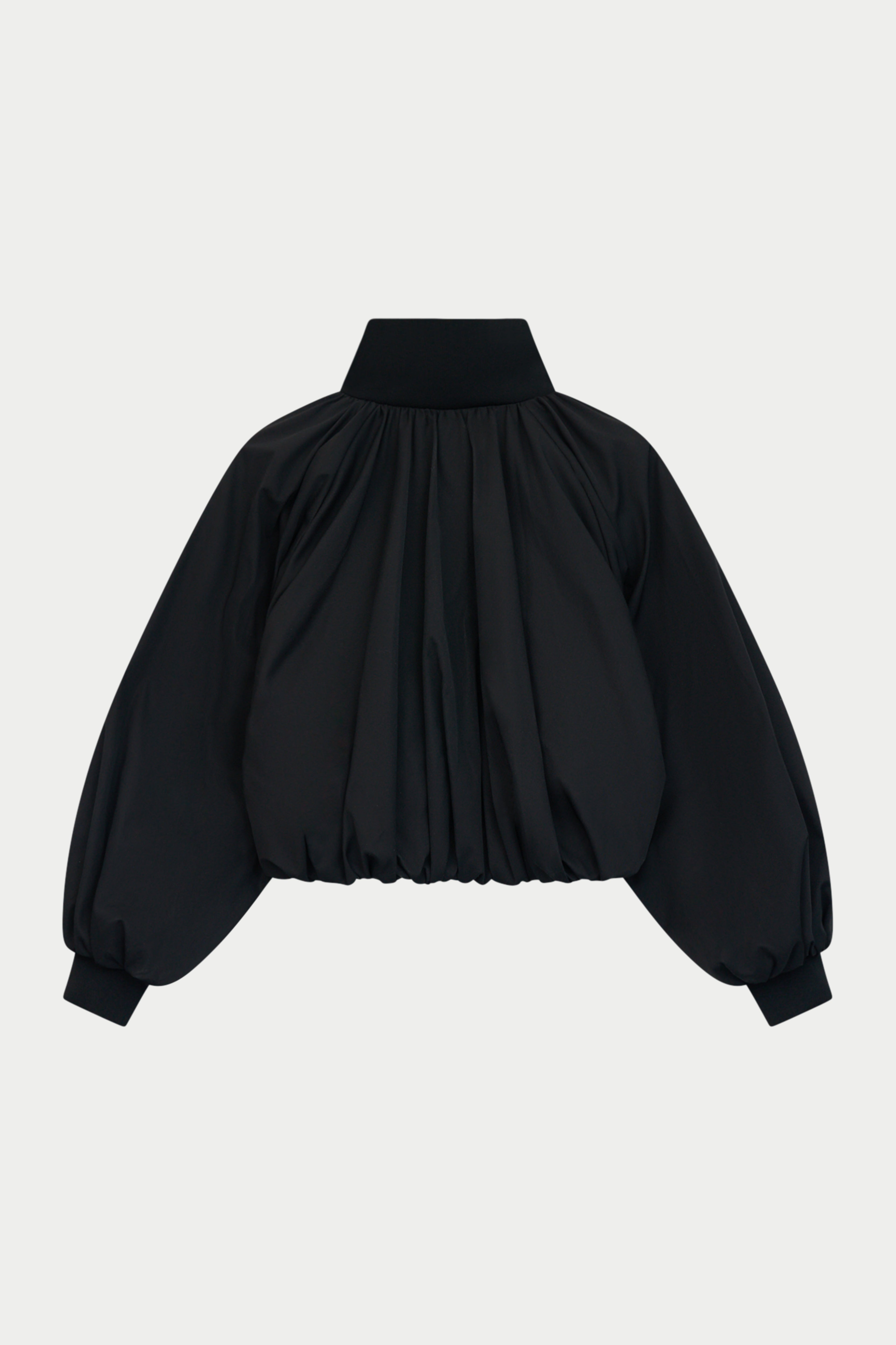 GATHERED BALLOON HEM BOMBER JACKET - BLACK