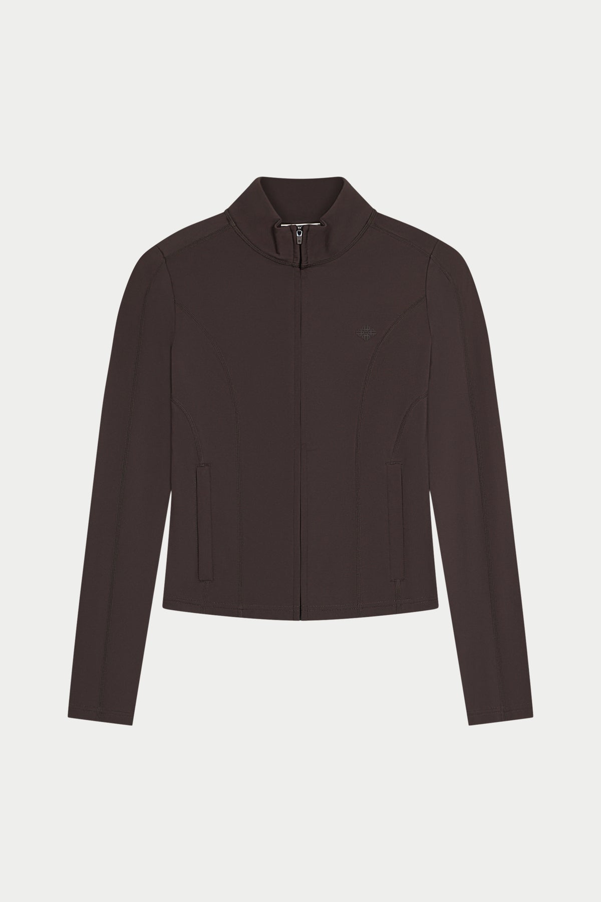 SCULPTING STRETCH ZIP UP JACKET - CHOCOLATE