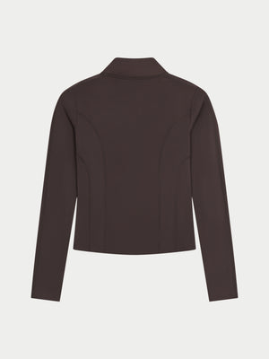 SCULPTING STRETCH ZIP UP JACKET - CHOCOLATE