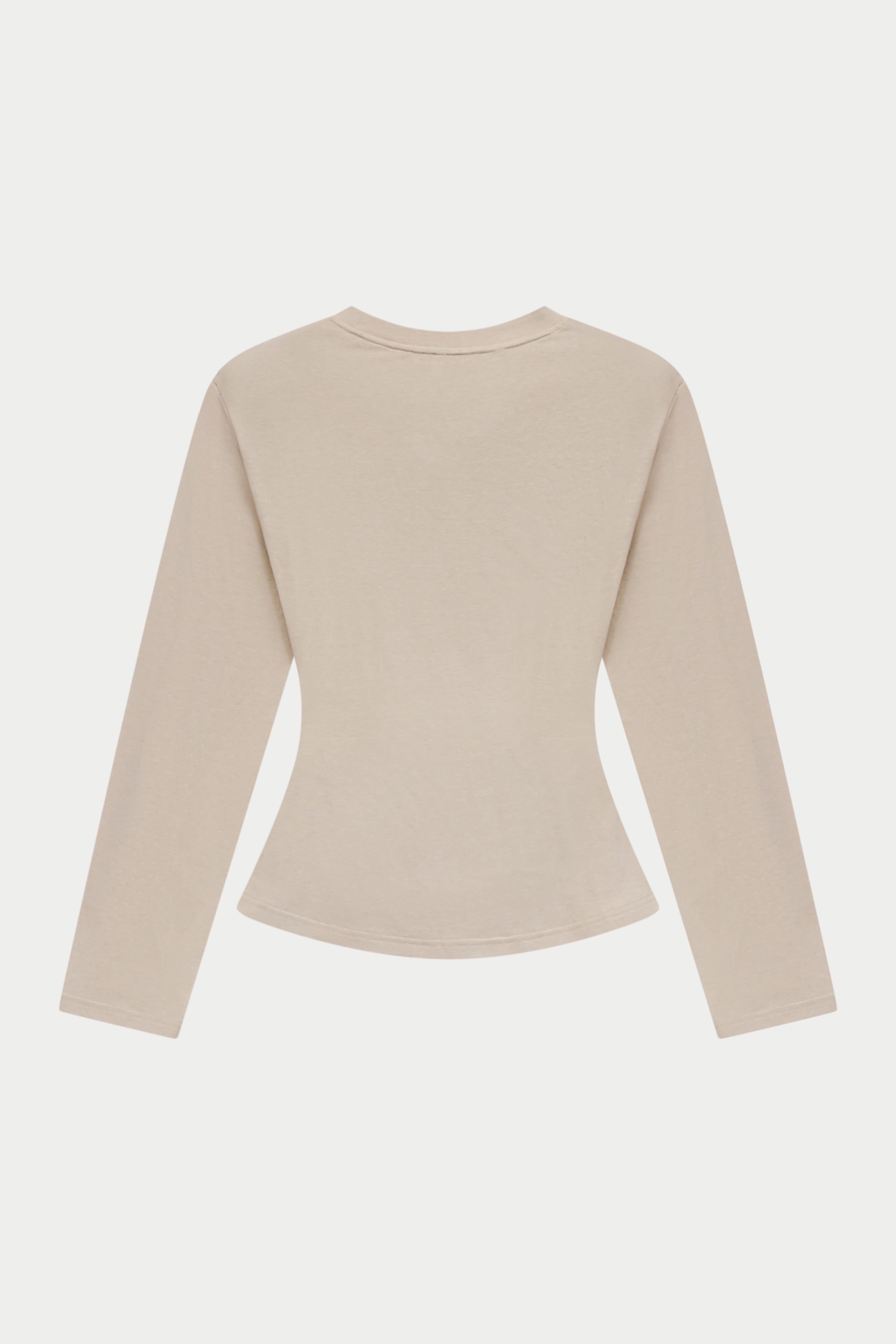 LONG SLEEVE SHOULDER PAD RUCHED TEE - STONE